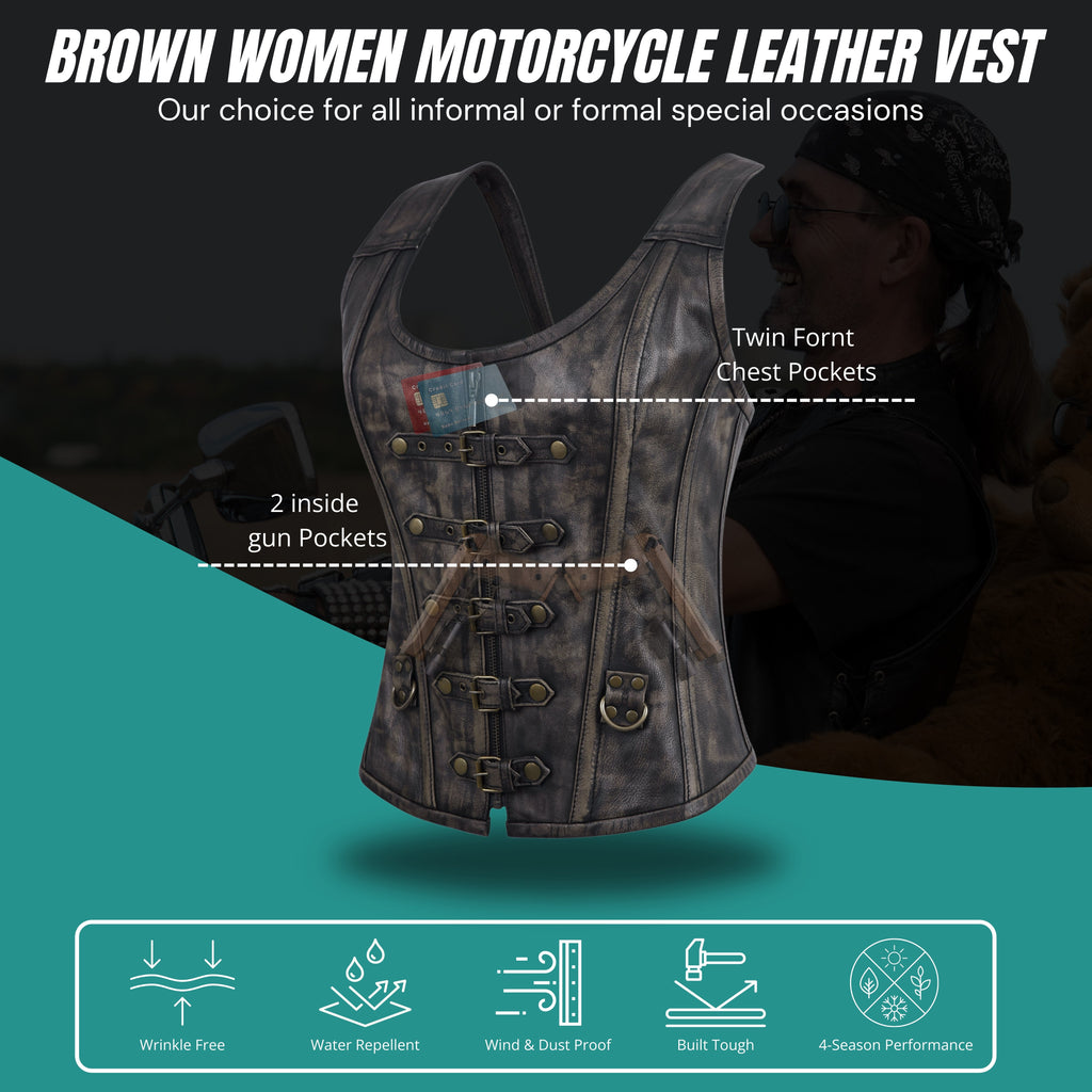 Women’s Leather Corselet Bustier – Shoulder Strap, Zipper & Buckle Overbust Body Shaper by Rexons