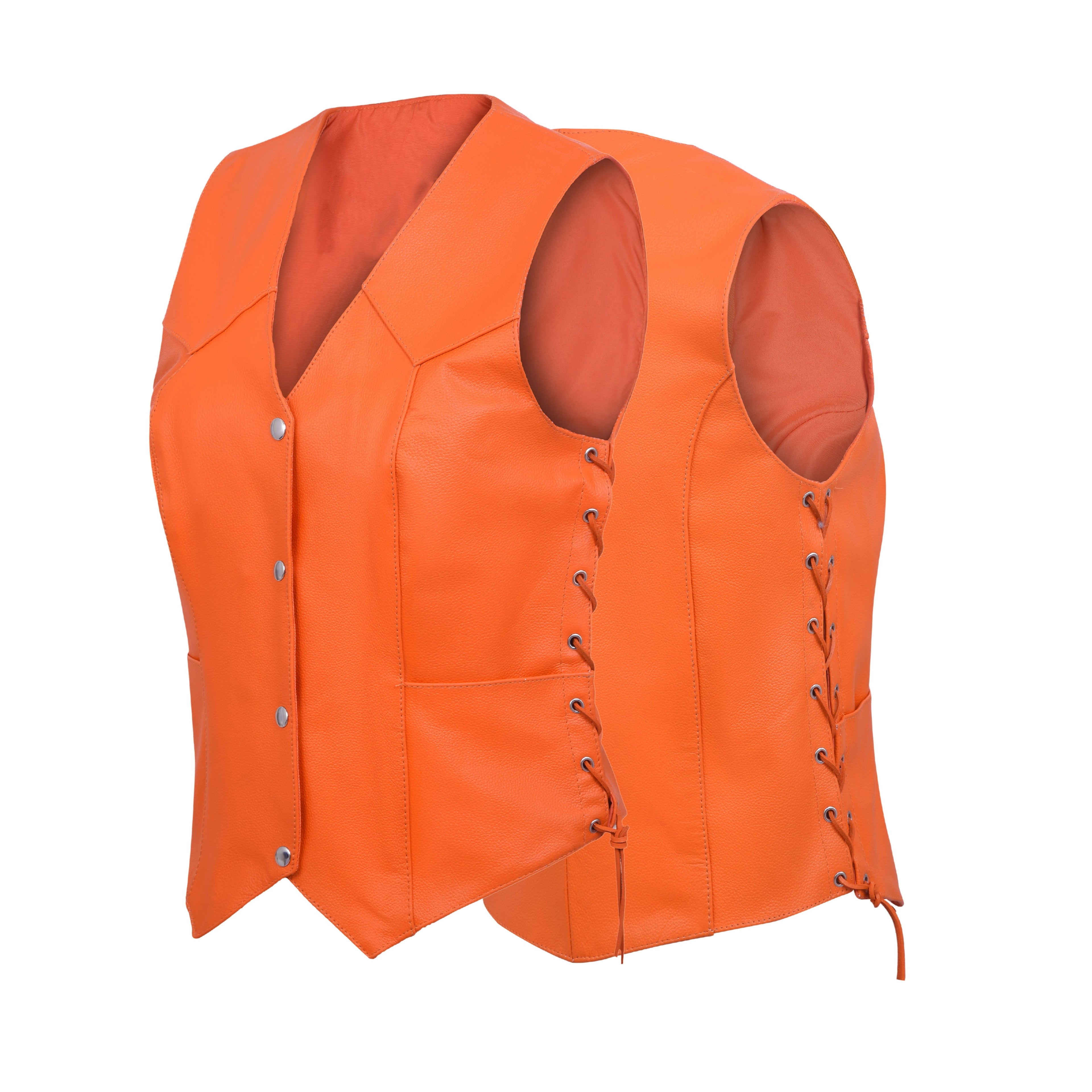 Damen Biker Motorradweste aus Orange Echtleder mit verdecktem Tragen – Club Style von Rexons