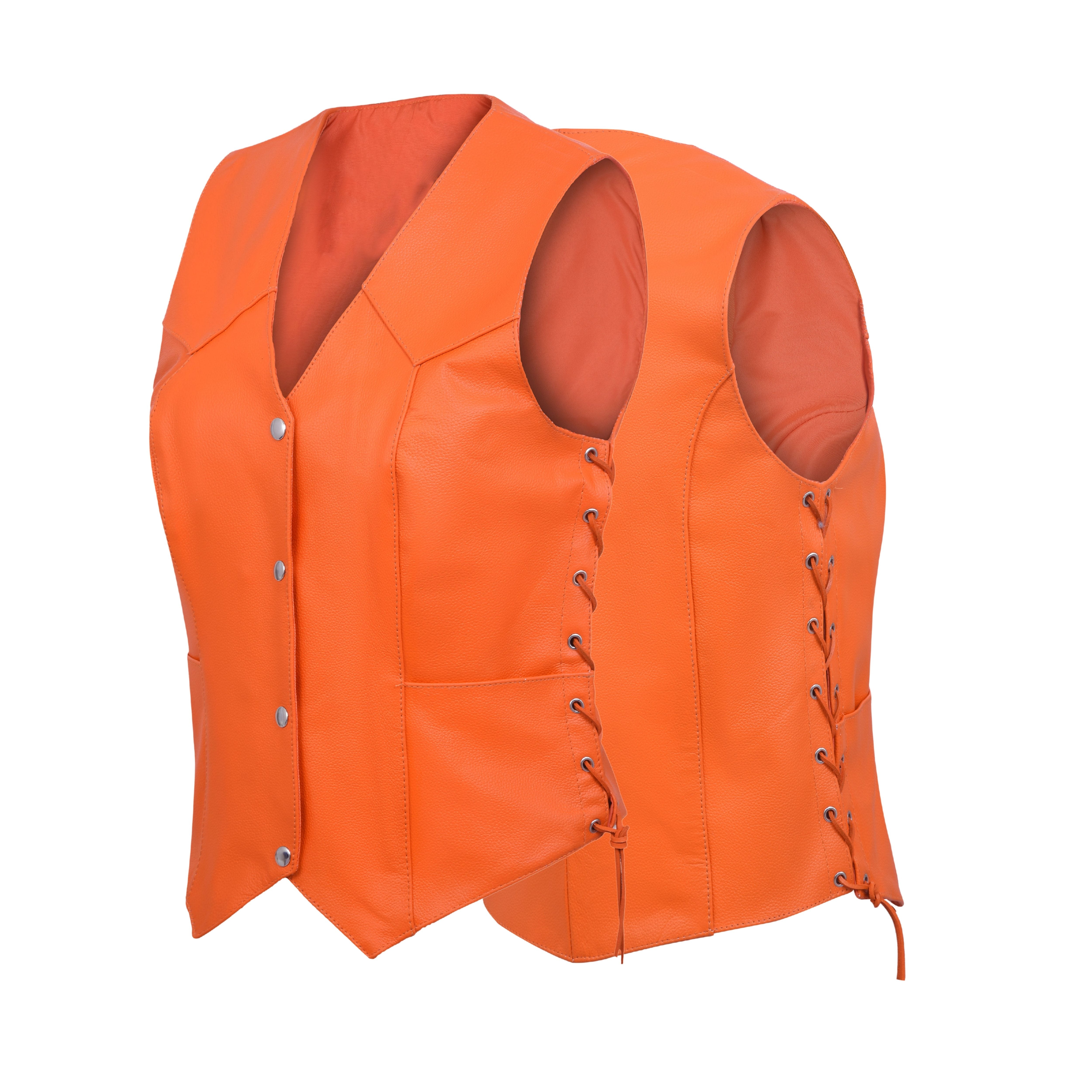 Damen Biker Motorradweste aus Orange Echtleder mit verdecktem Tragen – Club Style von Rexons
