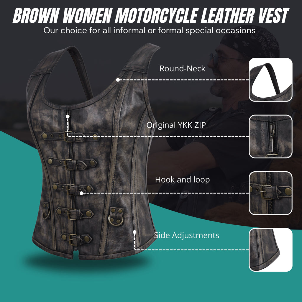Women’s Leather Corselet Bustier – Shoulder Strap, Zipper & Buckle Overbust Body Shaper by Rexons