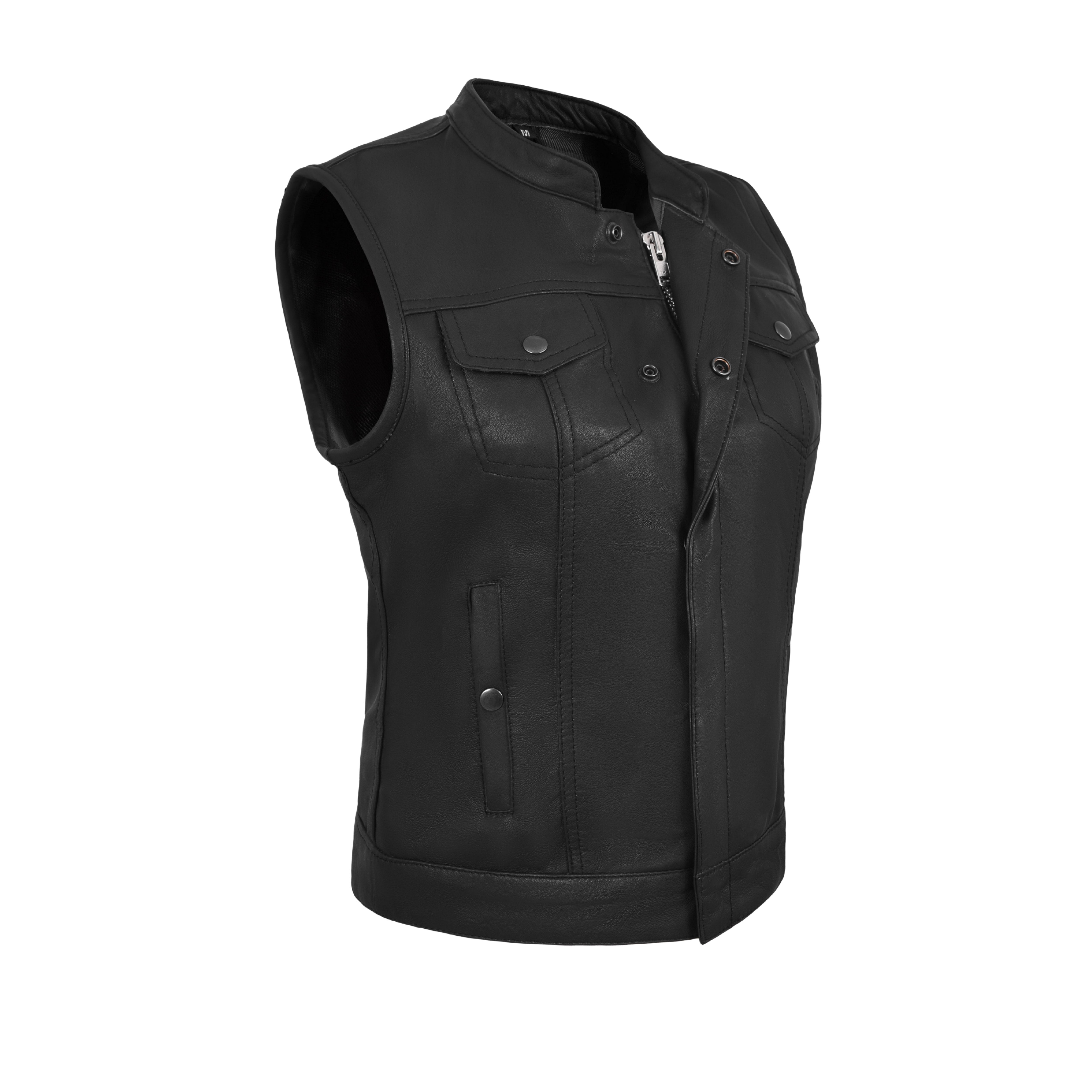 Women’s Black Vest – Premium Lamb Leather Biker Style by Rexons