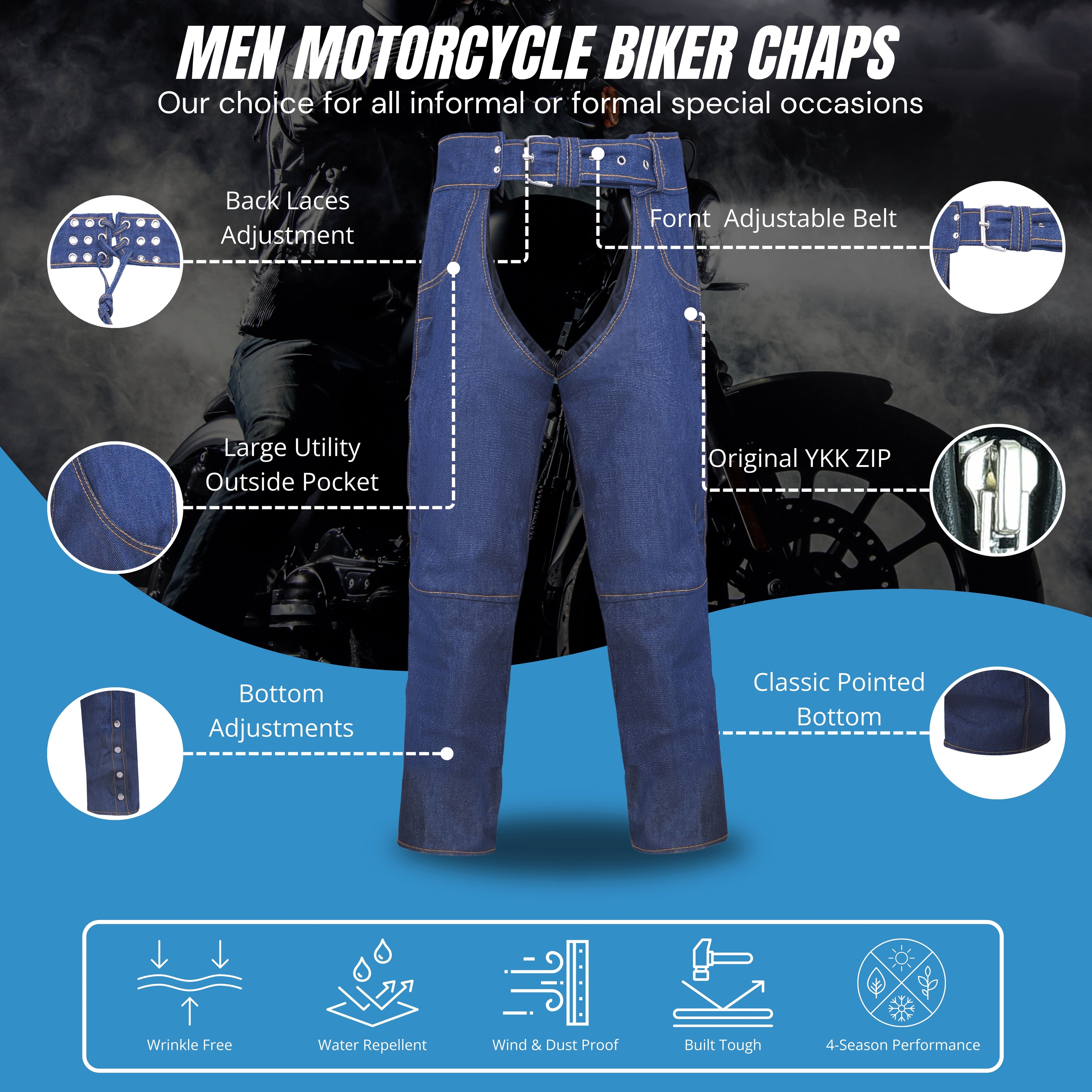 Milwaukee Leather Women’s Premium Textile Motorcycle Riding Chaps – Lightweight Protective Biker Gear