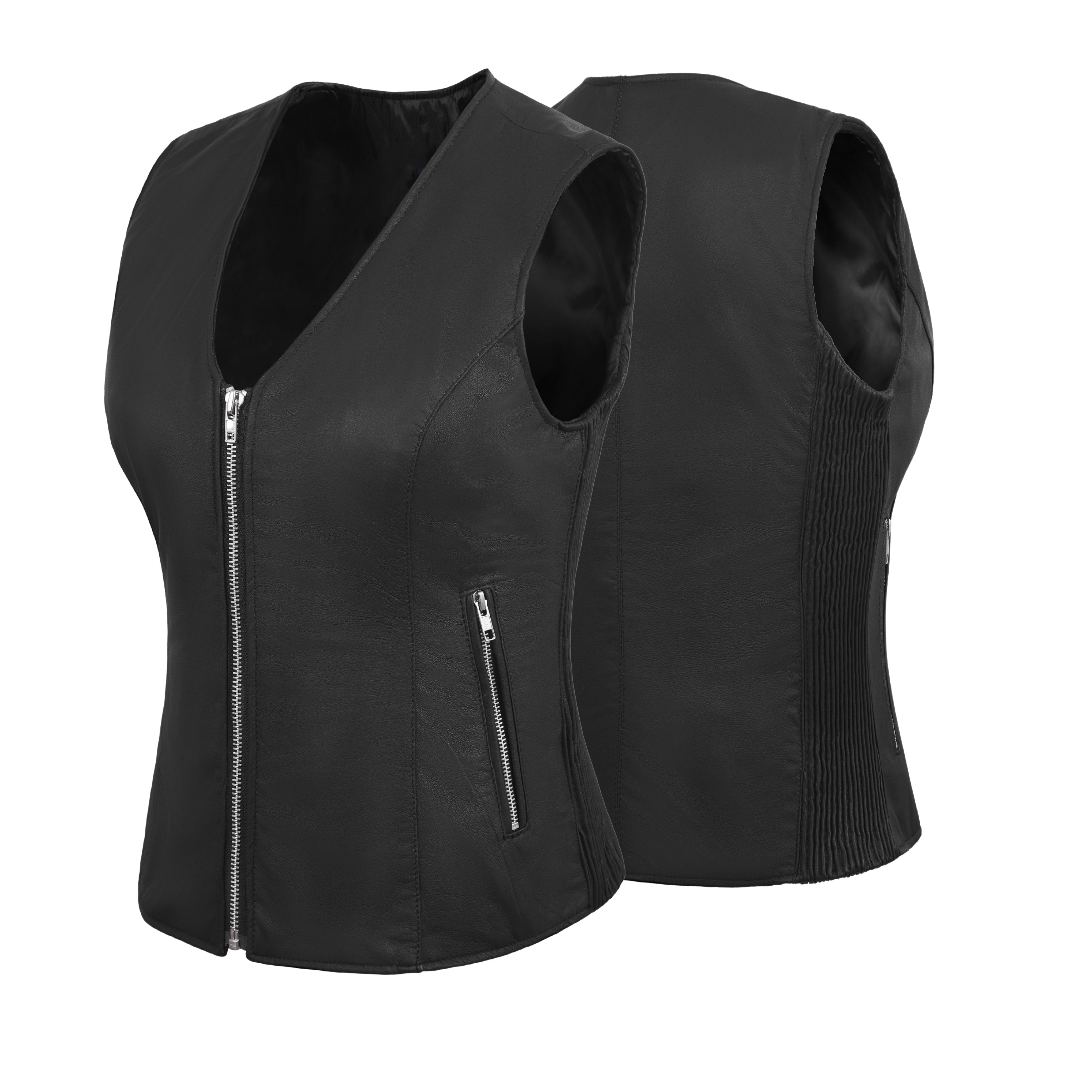 WCWV45841LMB Women’s Black Side Stretch Vest – Premium Lamb Leather by Rexons
