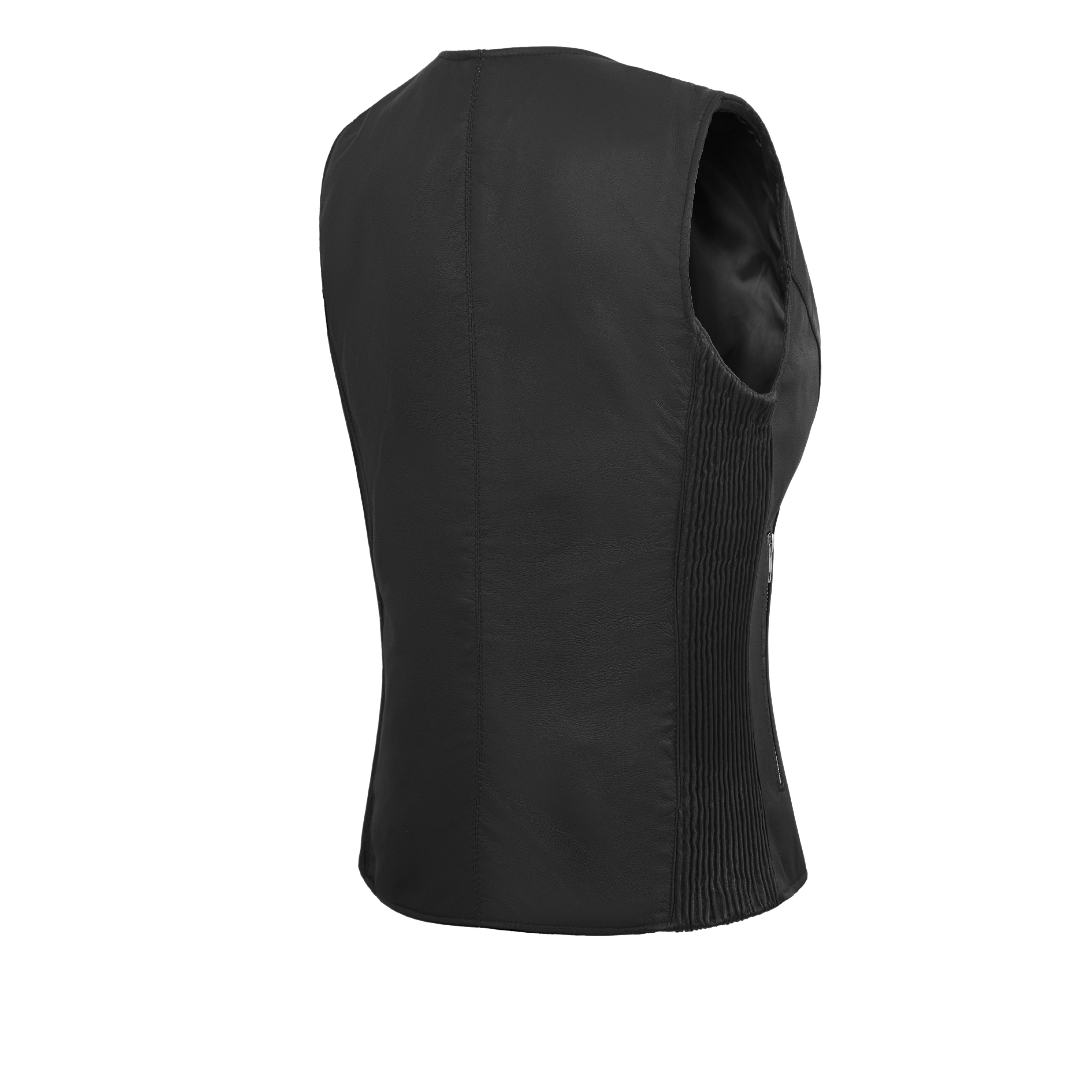 WCWV45841LMB Women’s Black Side Stretch Vest – Premium Lamb Leather by Rexons