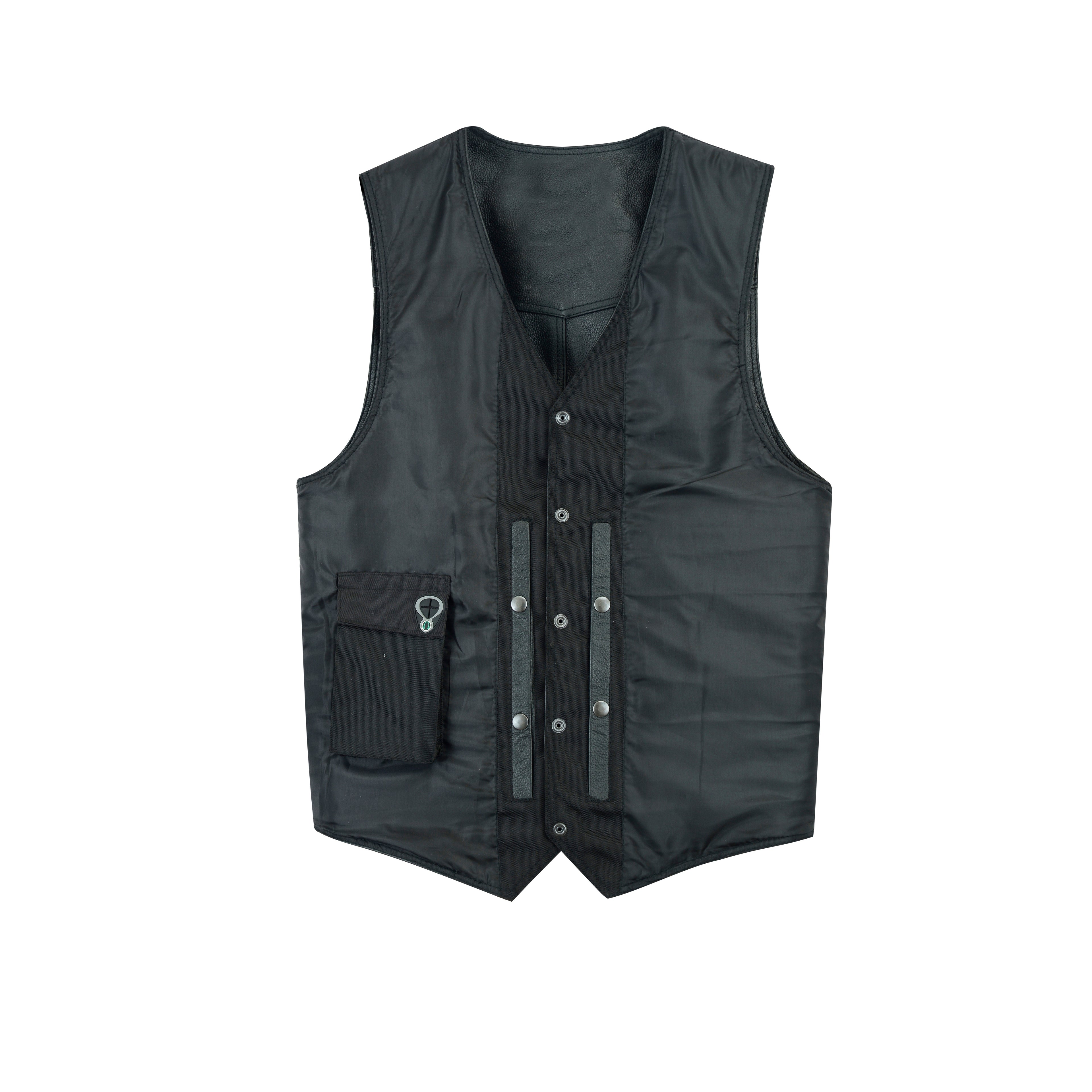 Men’s Classic Plain Motorcycle Leather Vest – Timeless Biker Cut Riding Vest by Rexons
