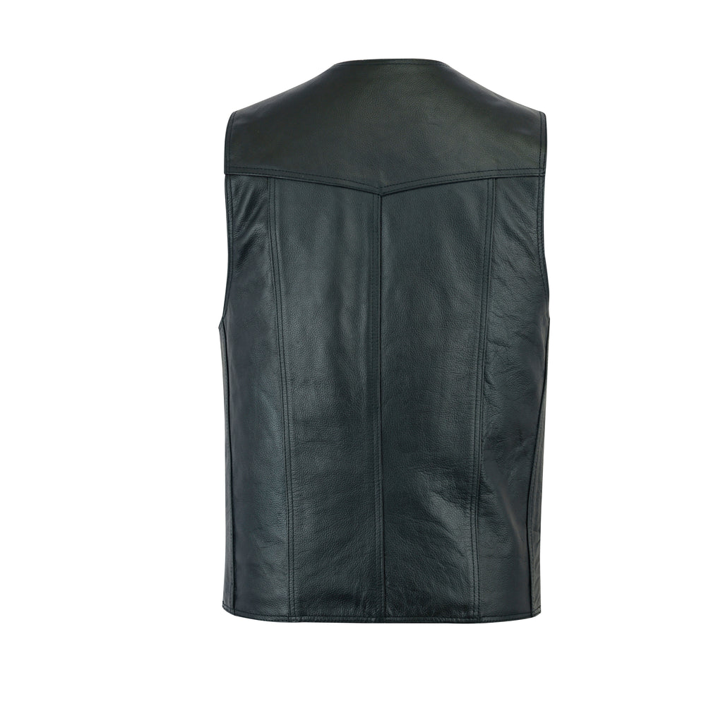 Men’s Classic Plain Motorcycle Leather Vest – Timeless Biker Cut Riding Vest by Rexons