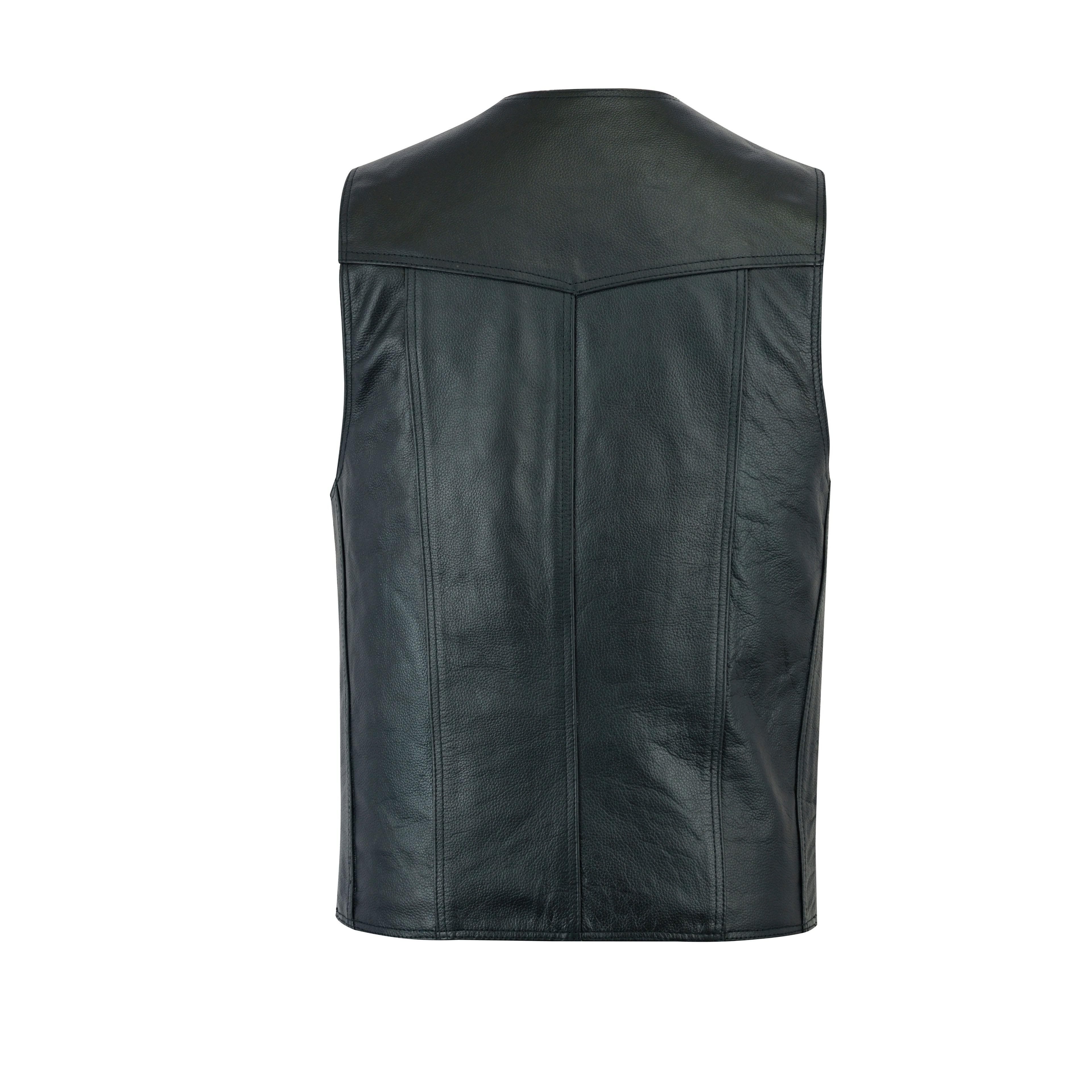 Men’s Classic Plain Motorcycle Leather Vest – Timeless Biker Cut Riding Vest by Rexons
