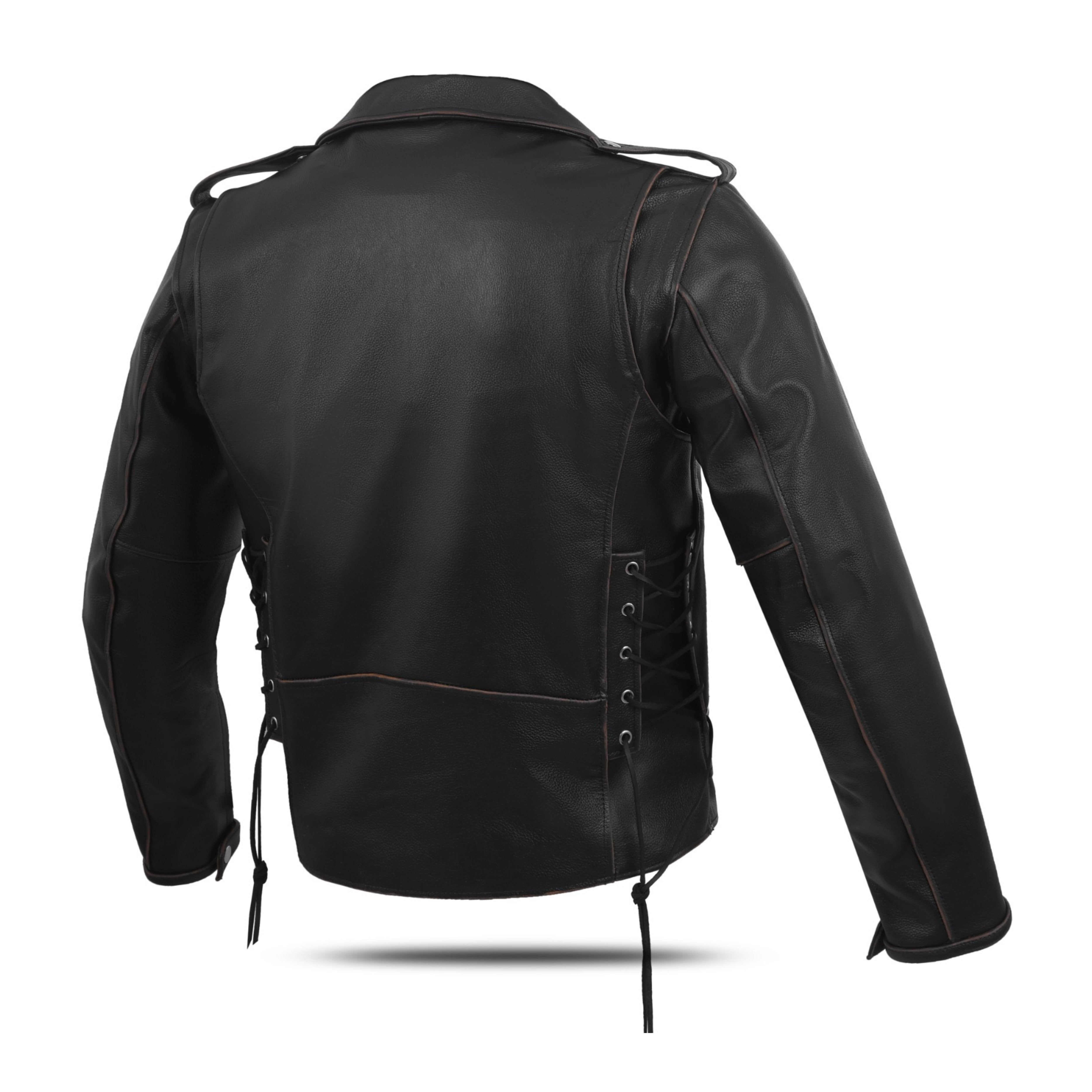 Old School Police Style Motorcycle Leather Jacket – Rub Buff Finish, Classic Law Enforcement Look