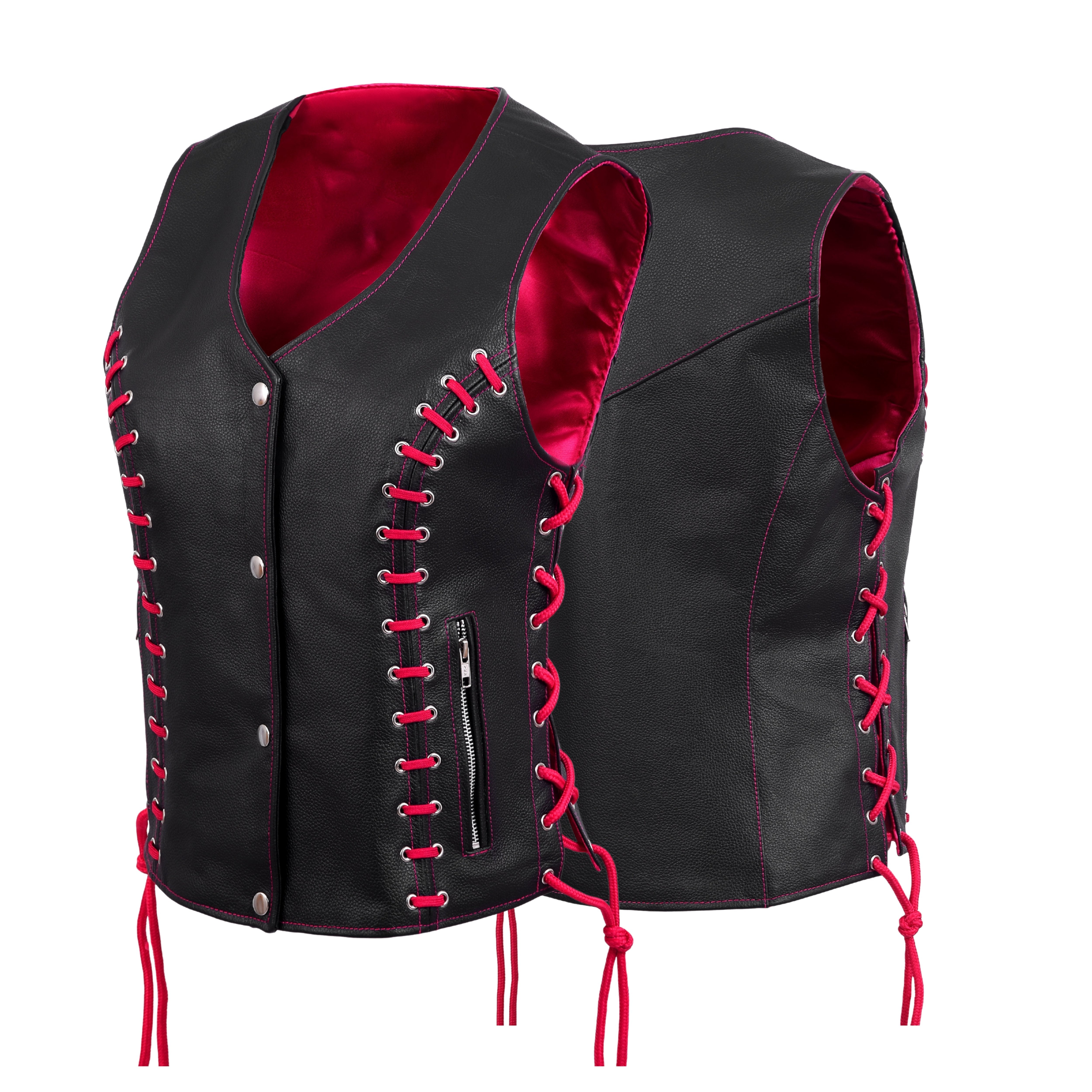 WCWV95841REDEYELET Women’s Side Lace Vest – Red/Black Buffalo Leather by Rexons