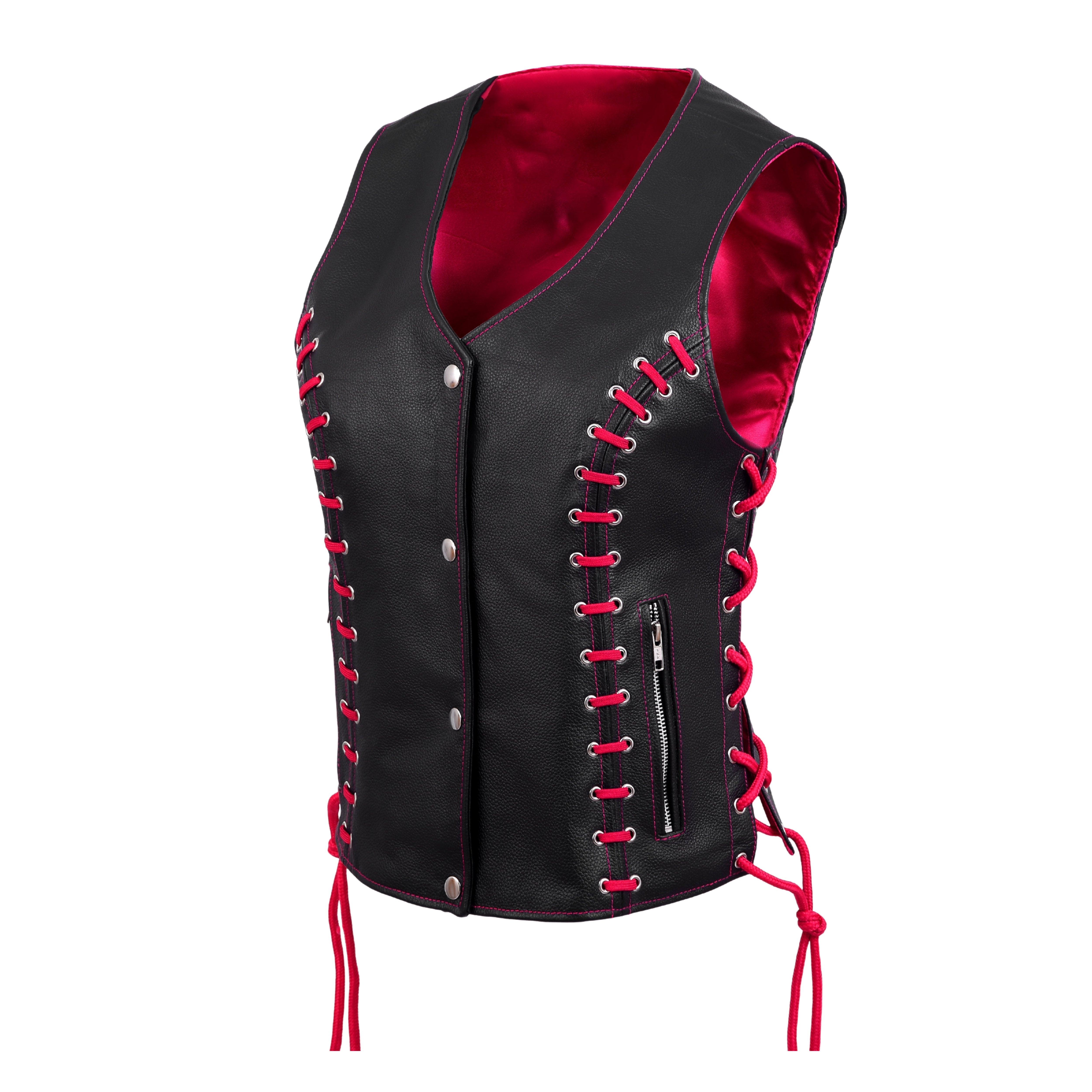 WCWV95841REDEYELET Women’s Side Lace Vest – Red/Black Buffalo Leather by Rexons