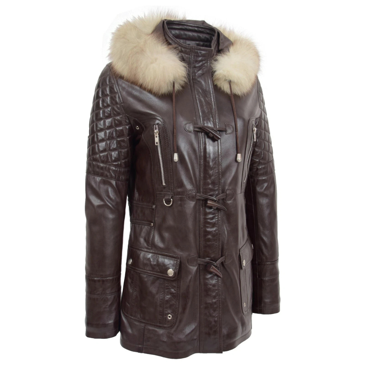 Women’s Real Lambskin Leather Duffle Jacket