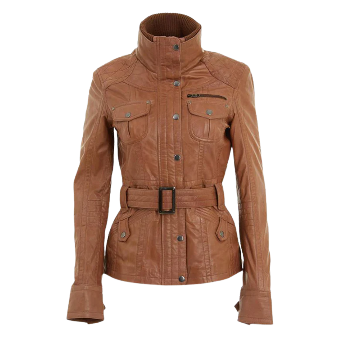 Amber Trail Women’s Tan Belted Leather Jacket