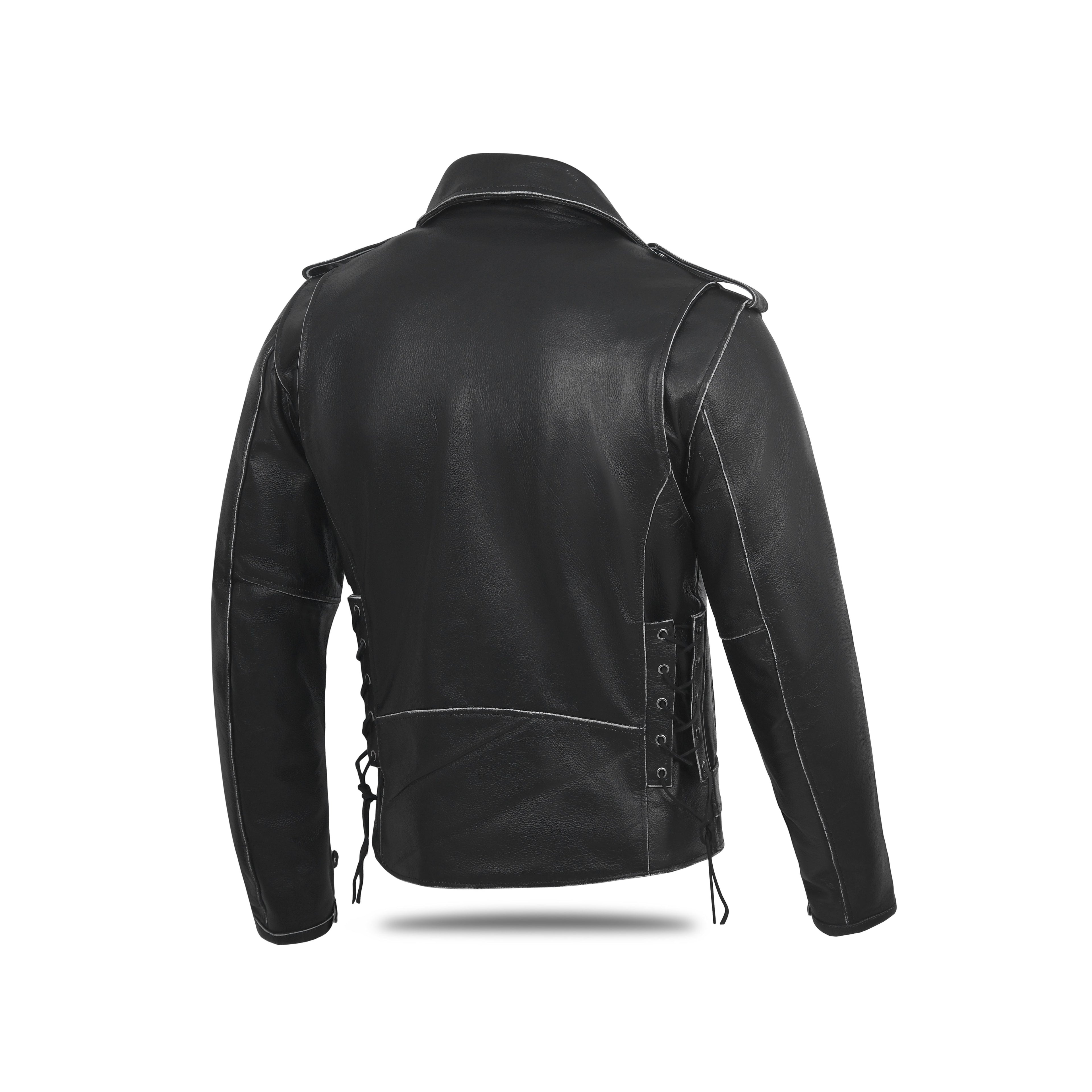 Old School Police Style Motorcycle Leather Jacket Black