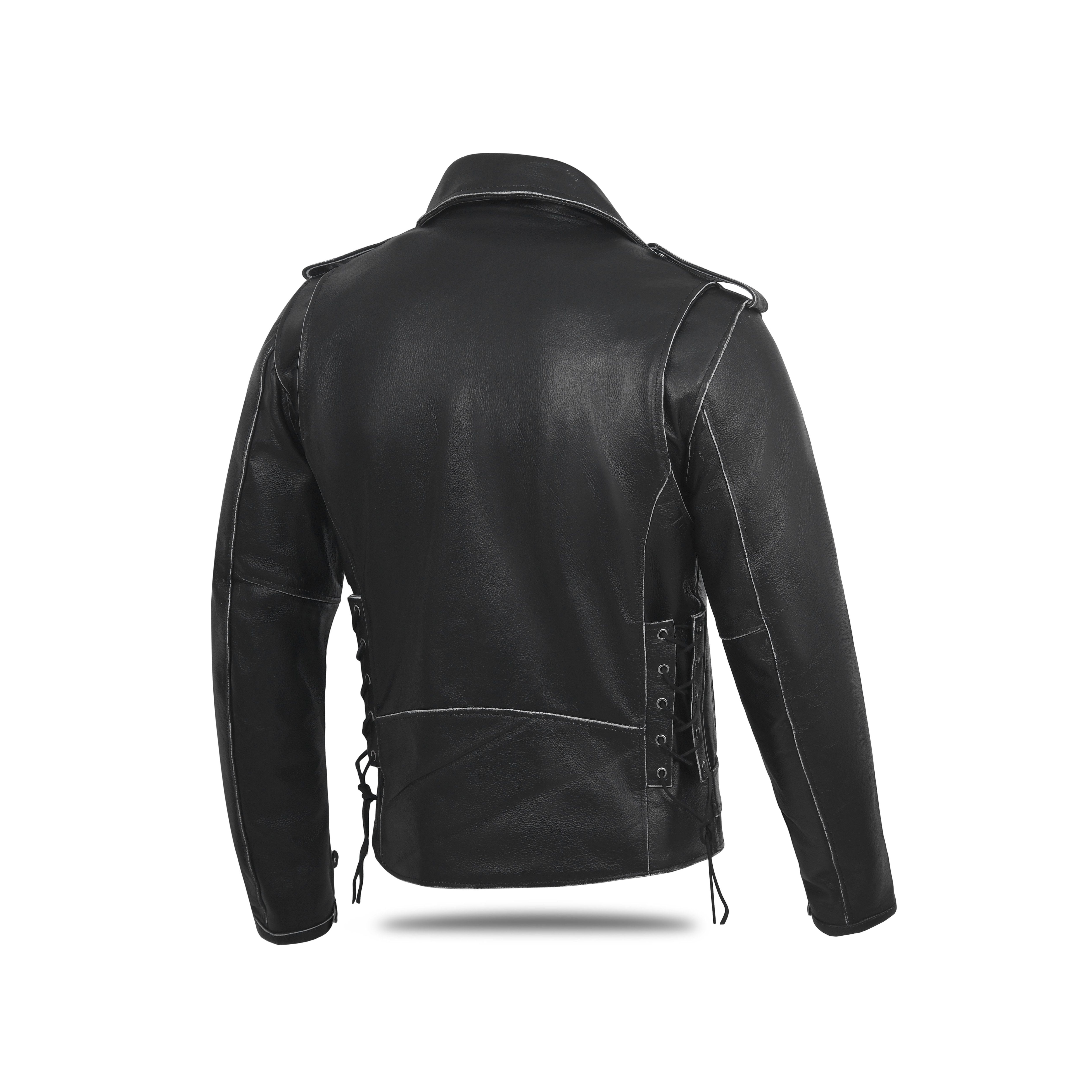 Old School Police Style Motorcycle Leather Jacket Black