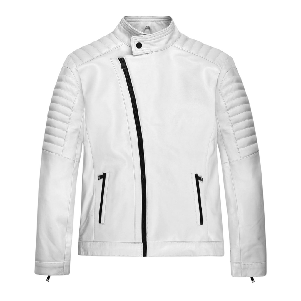 Men’s Leather White Color Fashion Jacket