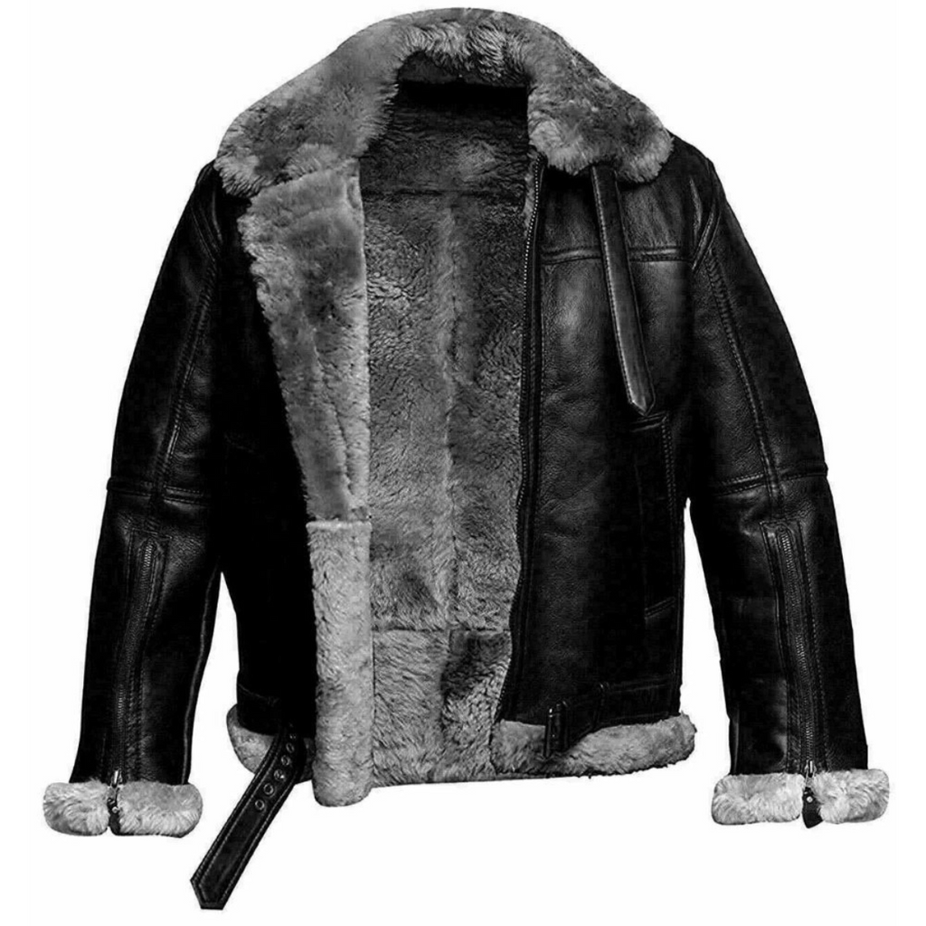 Men’s Black Leather Jacket Faux Fur