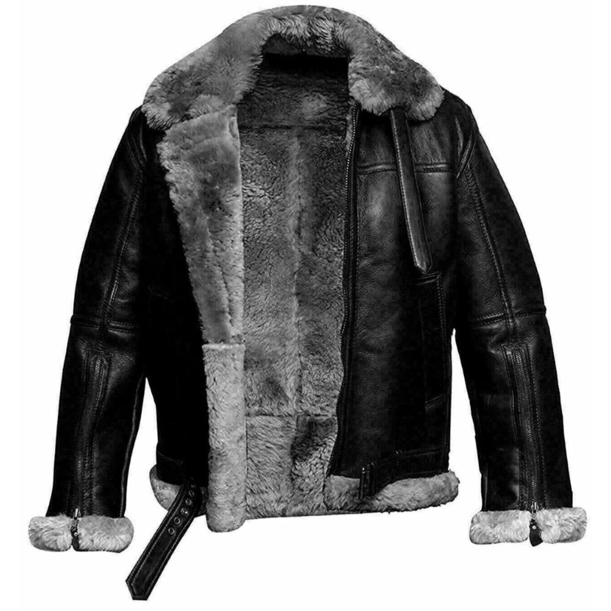 Men’s Black Leather Jacket Faux Fur