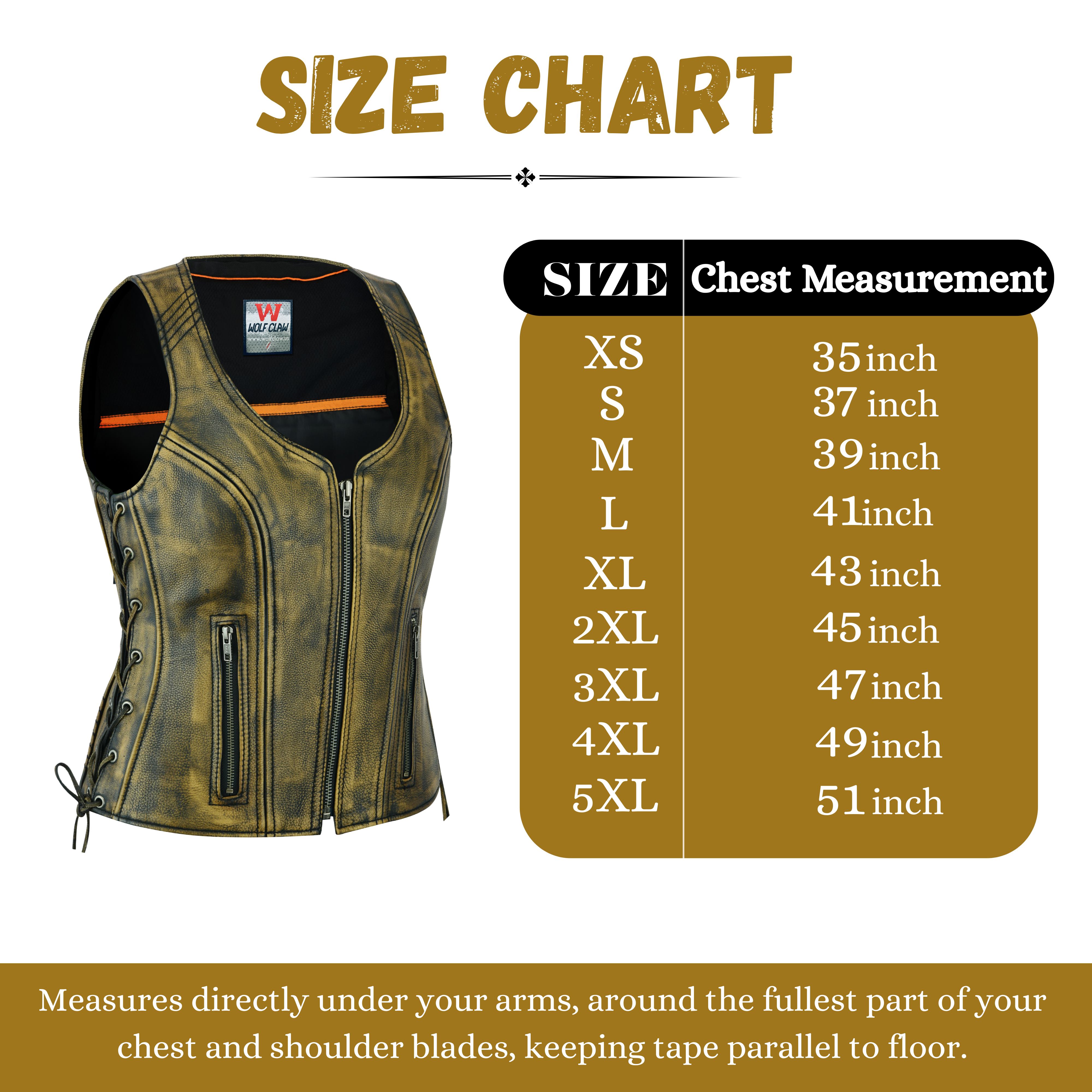 Women’s Distressed Brown ‘Open Neck’ Motorcycle Leather Vest with Side Laces – Classic Ridewear by Rexons