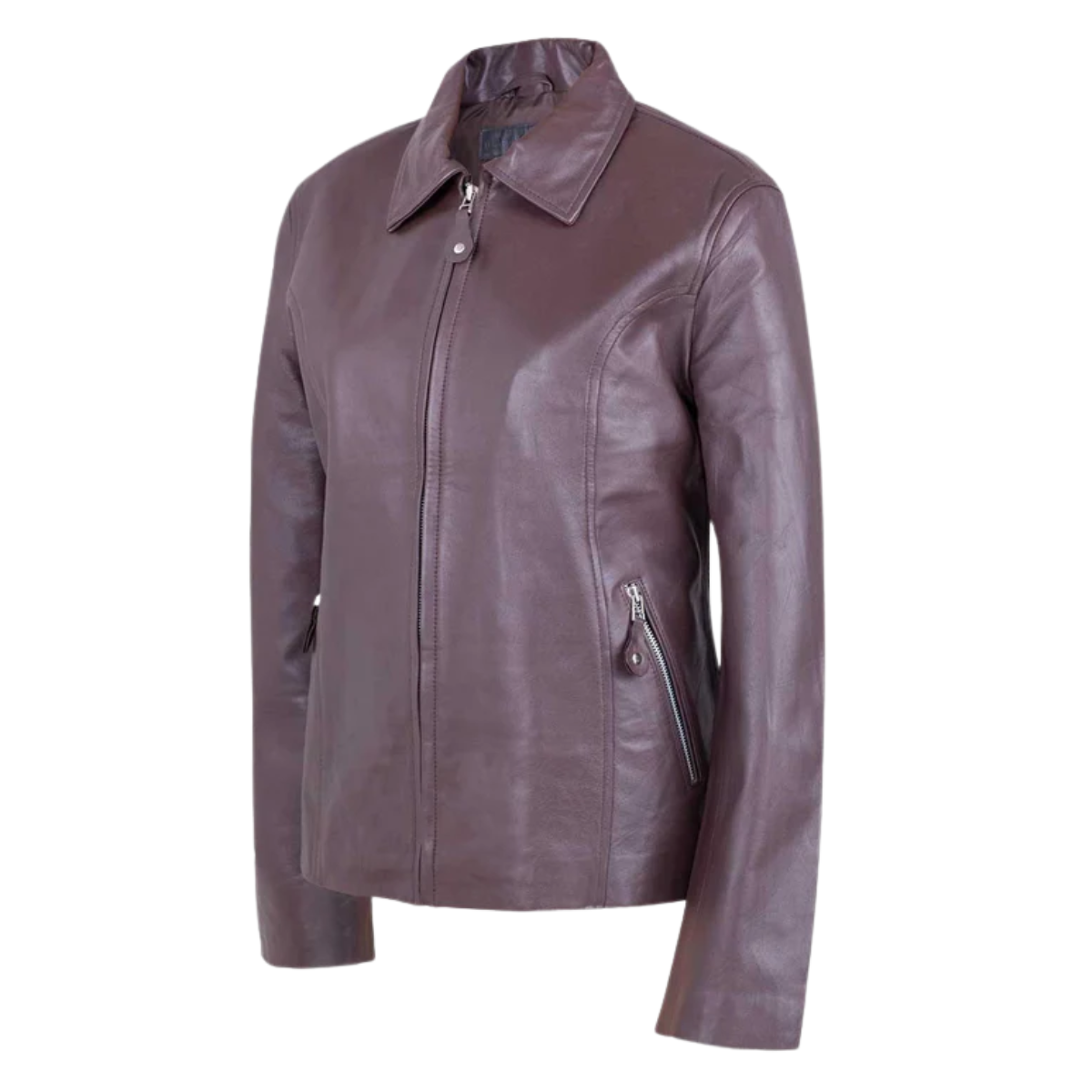 Women’s Chocolate Brown Leather Jacket with Peter Pan Collar