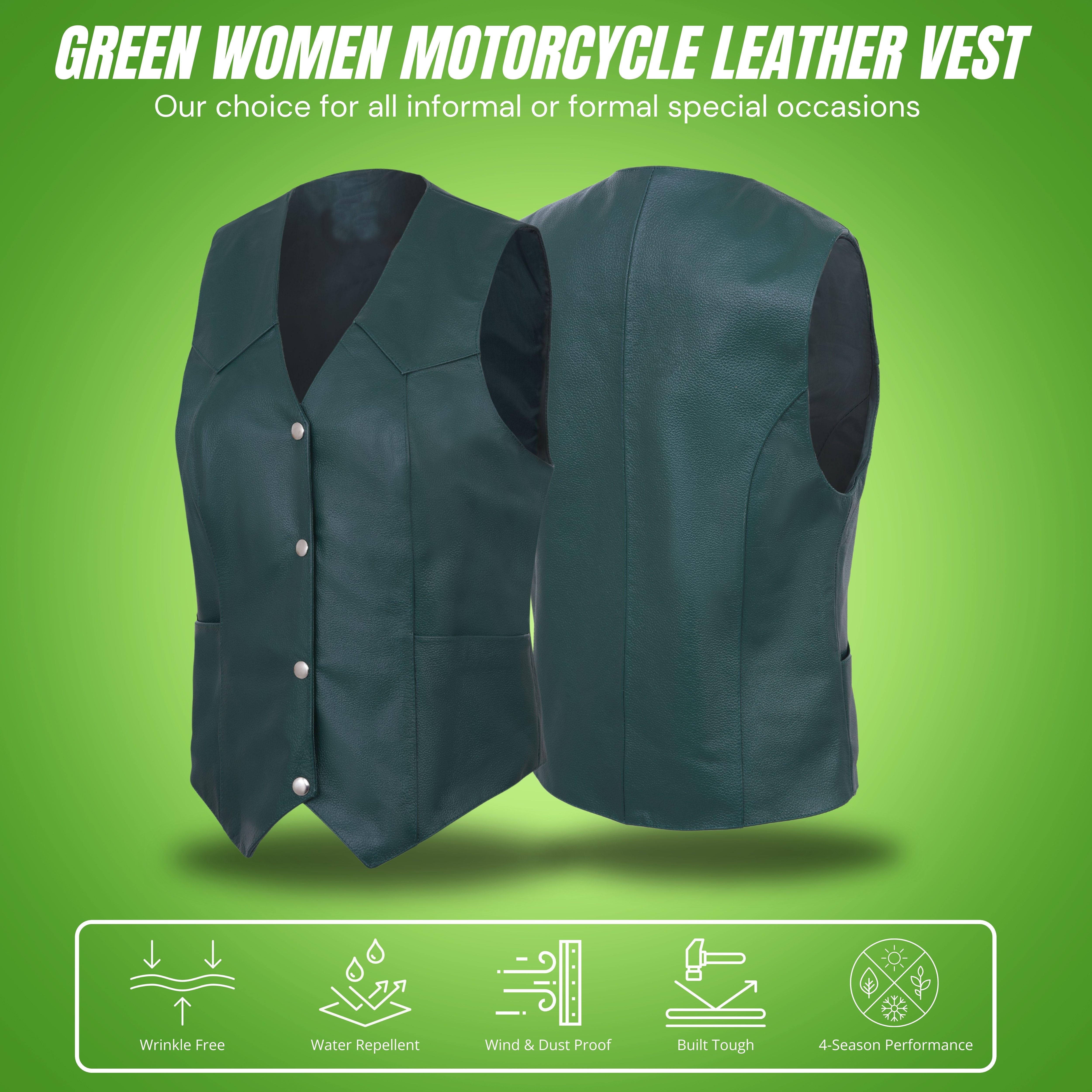Women’s Soft Leather Motorcycle Biker Vest – Classic Sleeveless Riding Vest by Rexons