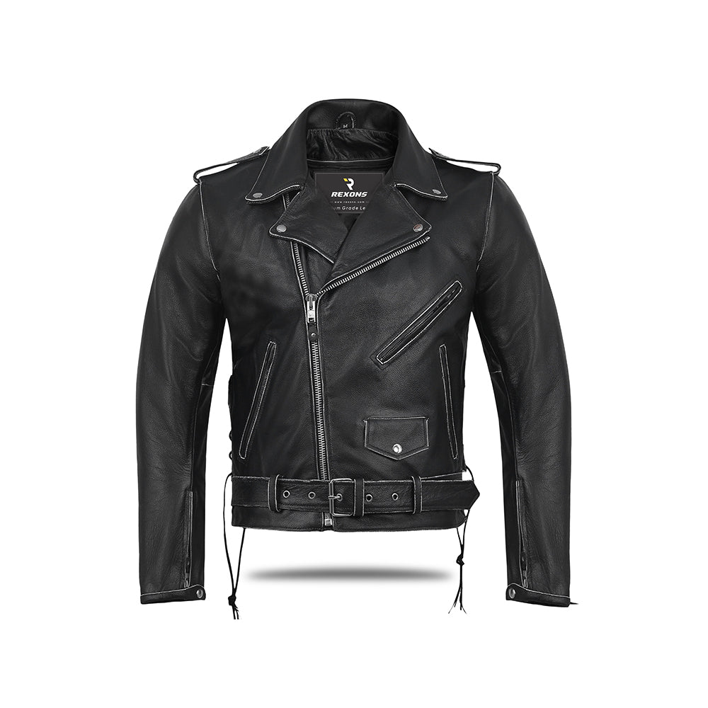 OLDSCHOOL Police Style Motorcycle Leather Jacket – New Old School Design with 2 Ammo Pockets