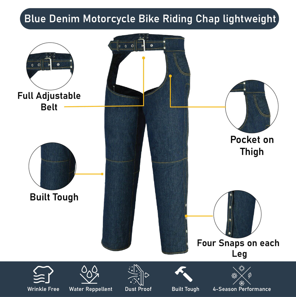 Blue Denim Lightweight Motorcycle Style Riding Chap