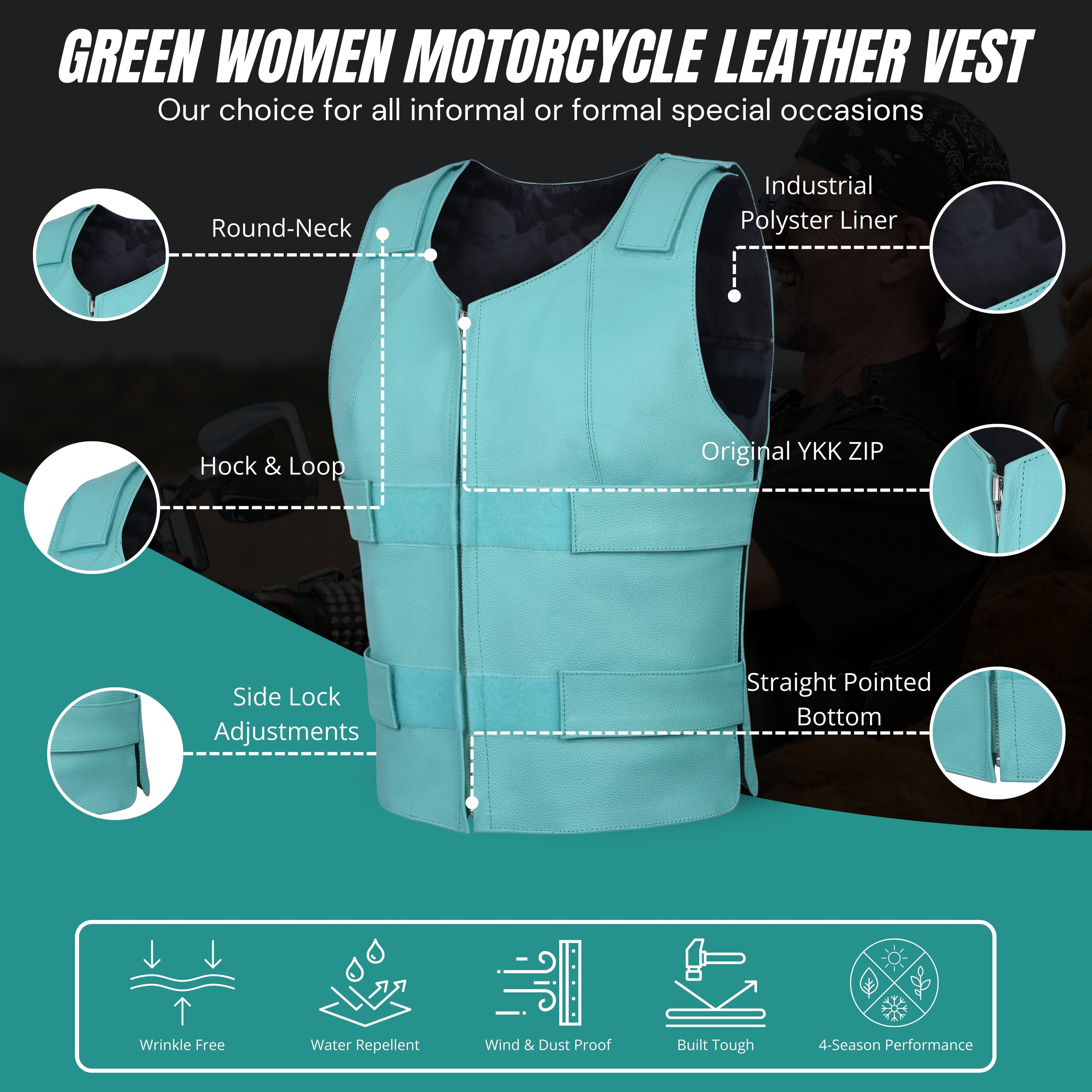 Women's Bulletproof Style Leather Vest – Tactical Biker Club Vest by Rexons