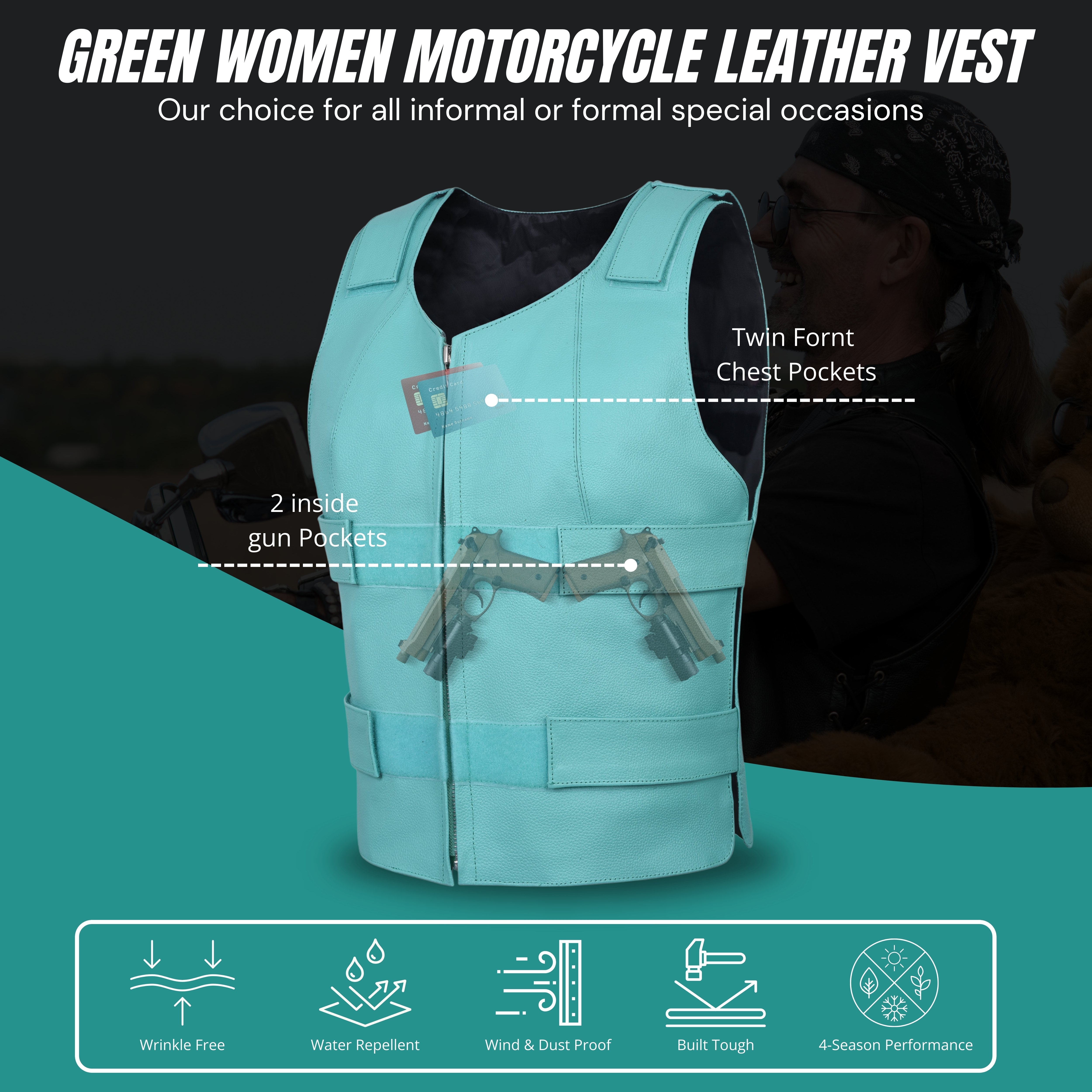 Women's Bulletproof Style Leather Vest – Tactical Biker Club Vest by Rexons