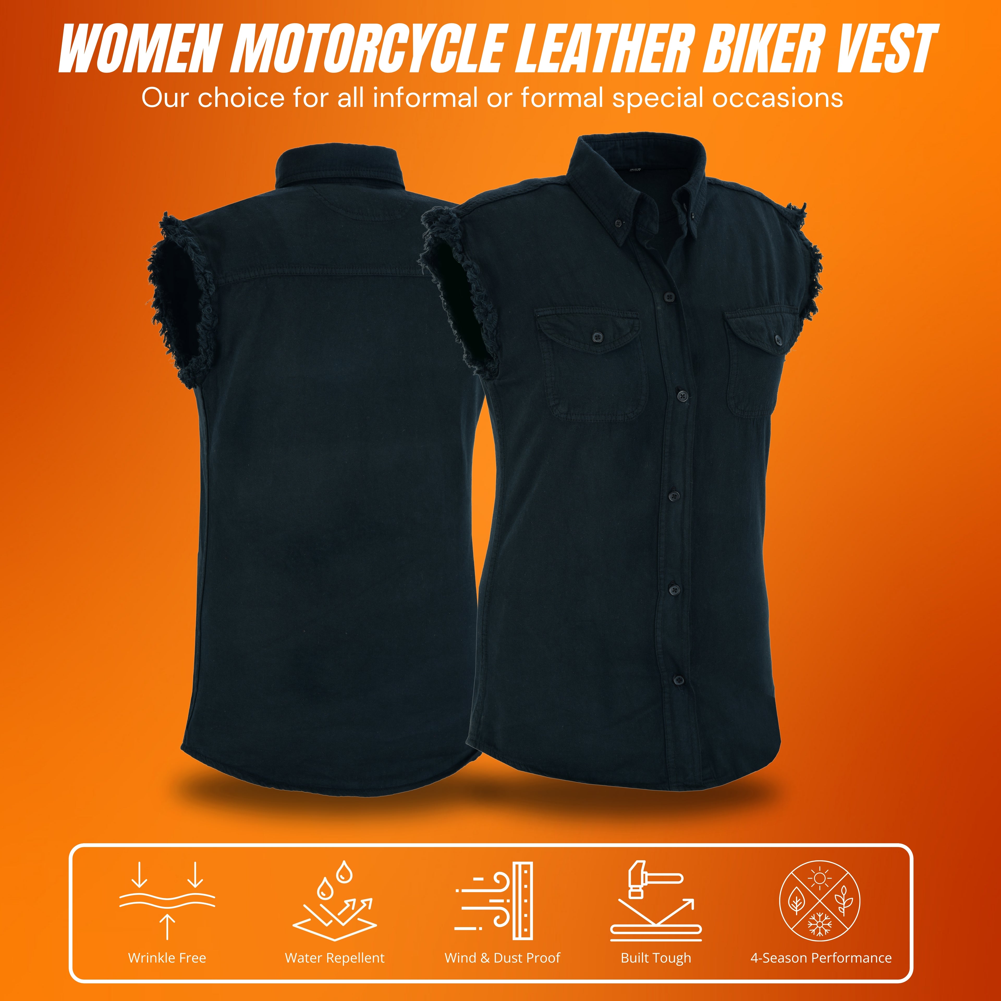 Men’s Black Lightweight Sleeveless Denim Shirt – Casual Biker Style by Rexons