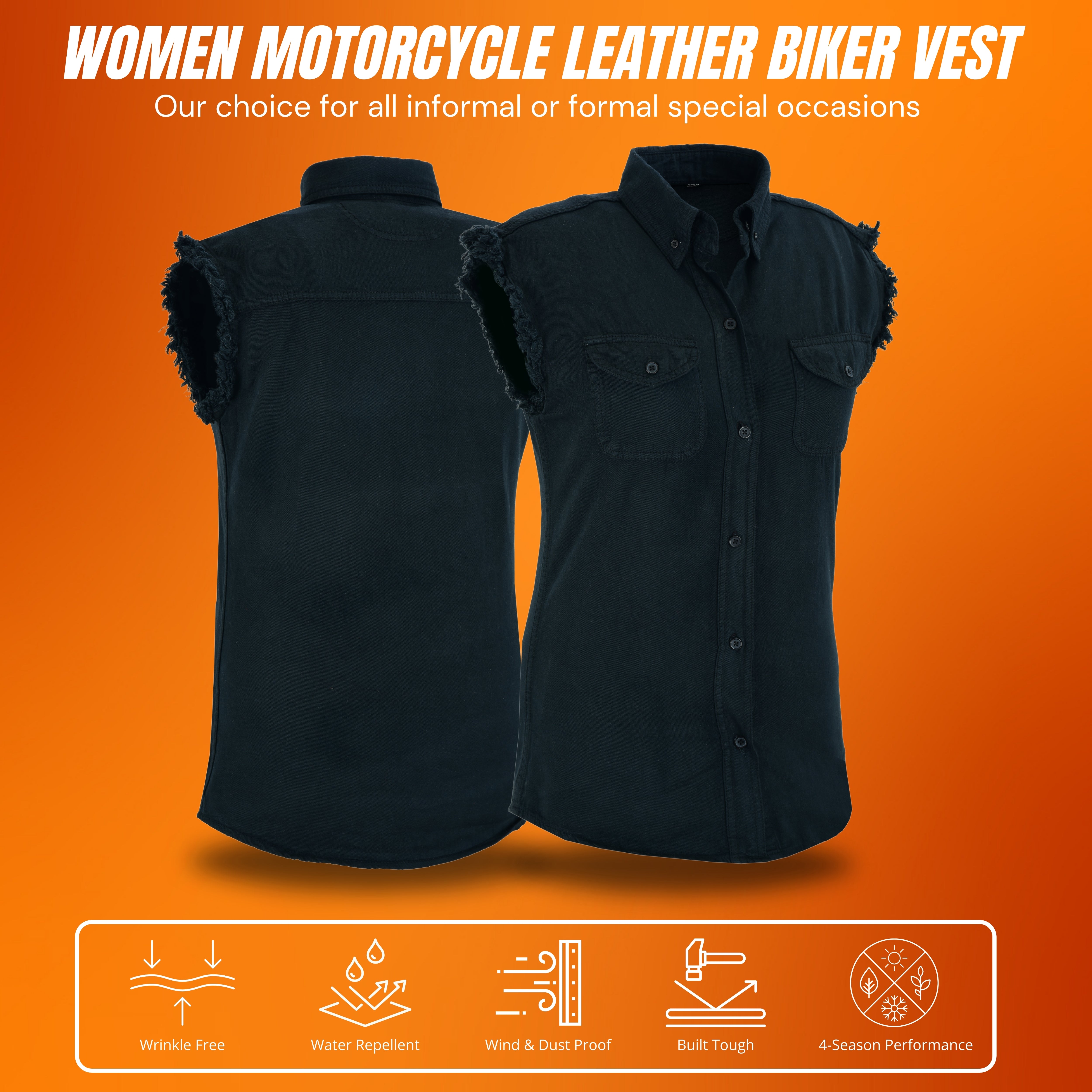 Men’s Black Lightweight Sleeveless Denim Shirt – Casual Biker Style by Rexons
