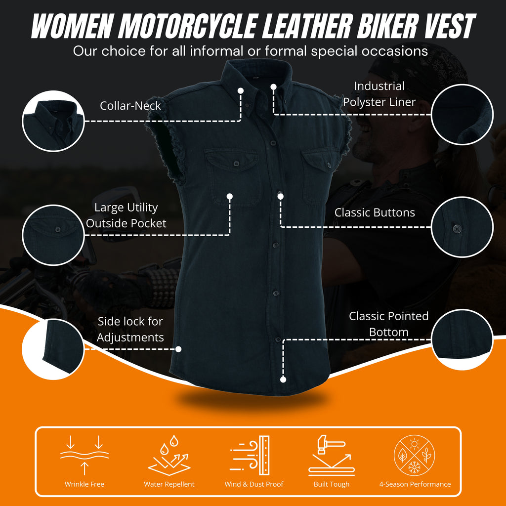 Men’s Black Lightweight Sleeveless Denim Shirt – Casual Biker Style by Rexons