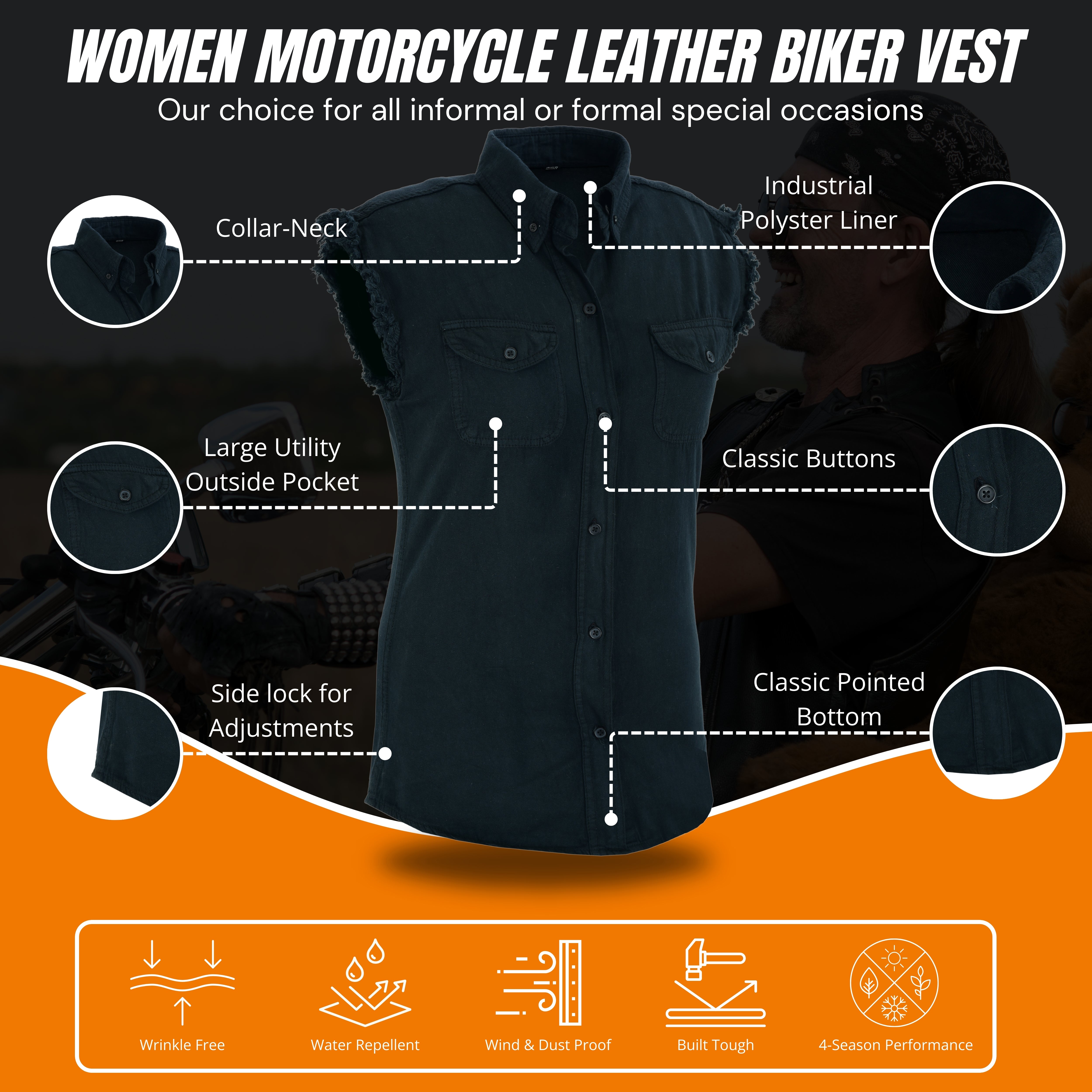 Men’s Black Lightweight Sleeveless Denim Shirt – Casual Biker Style by Rexons