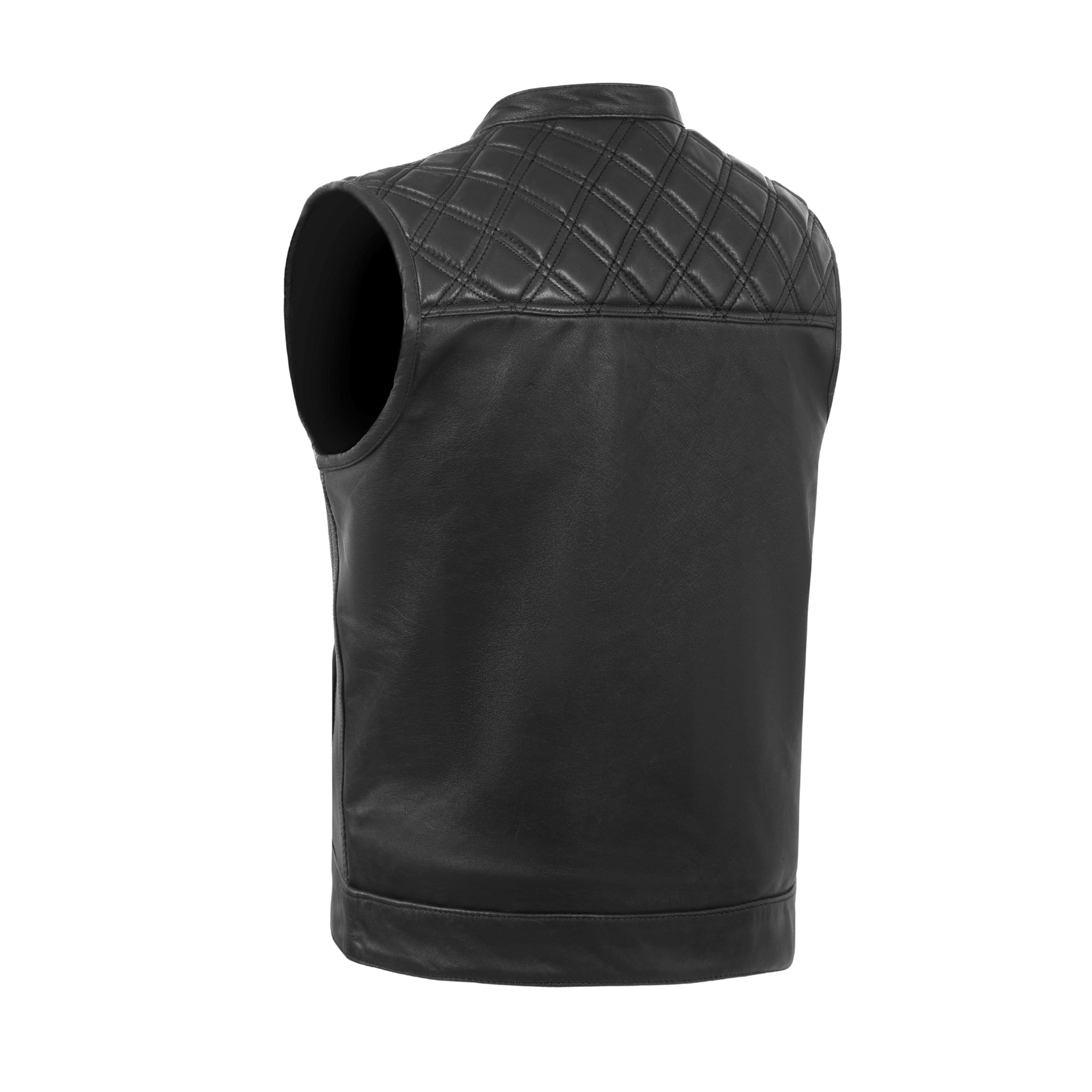 Men's Diamond Stitch Black Leather Economy Vest – Classic Cruiser Style by Rexons
