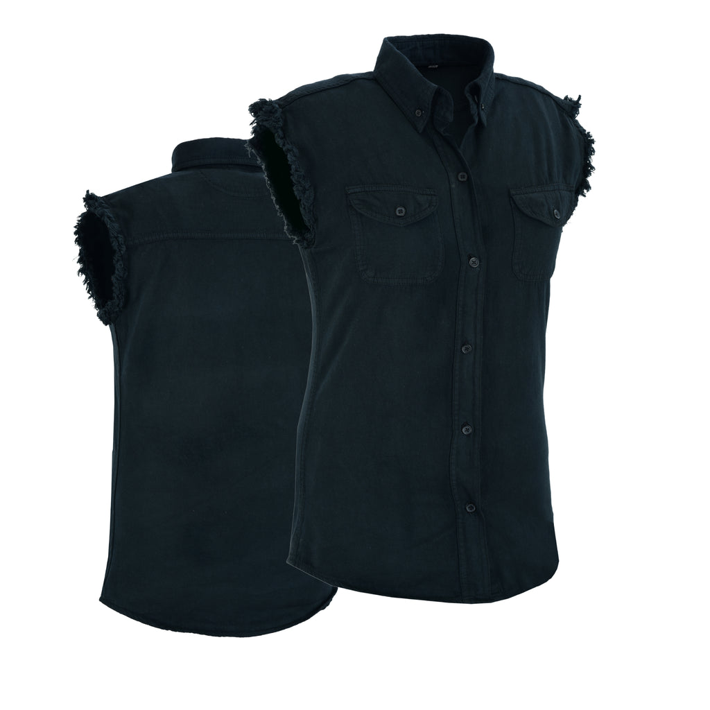 Men’s Black Lightweight Sleeveless Denim Shirt – Casual Biker Style by Rexons
