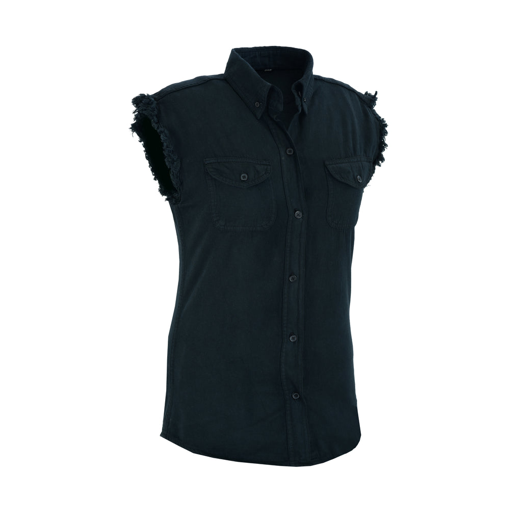 Men’s Black Lightweight Sleeveless Denim Shirt – Casual Biker Style by Rexons