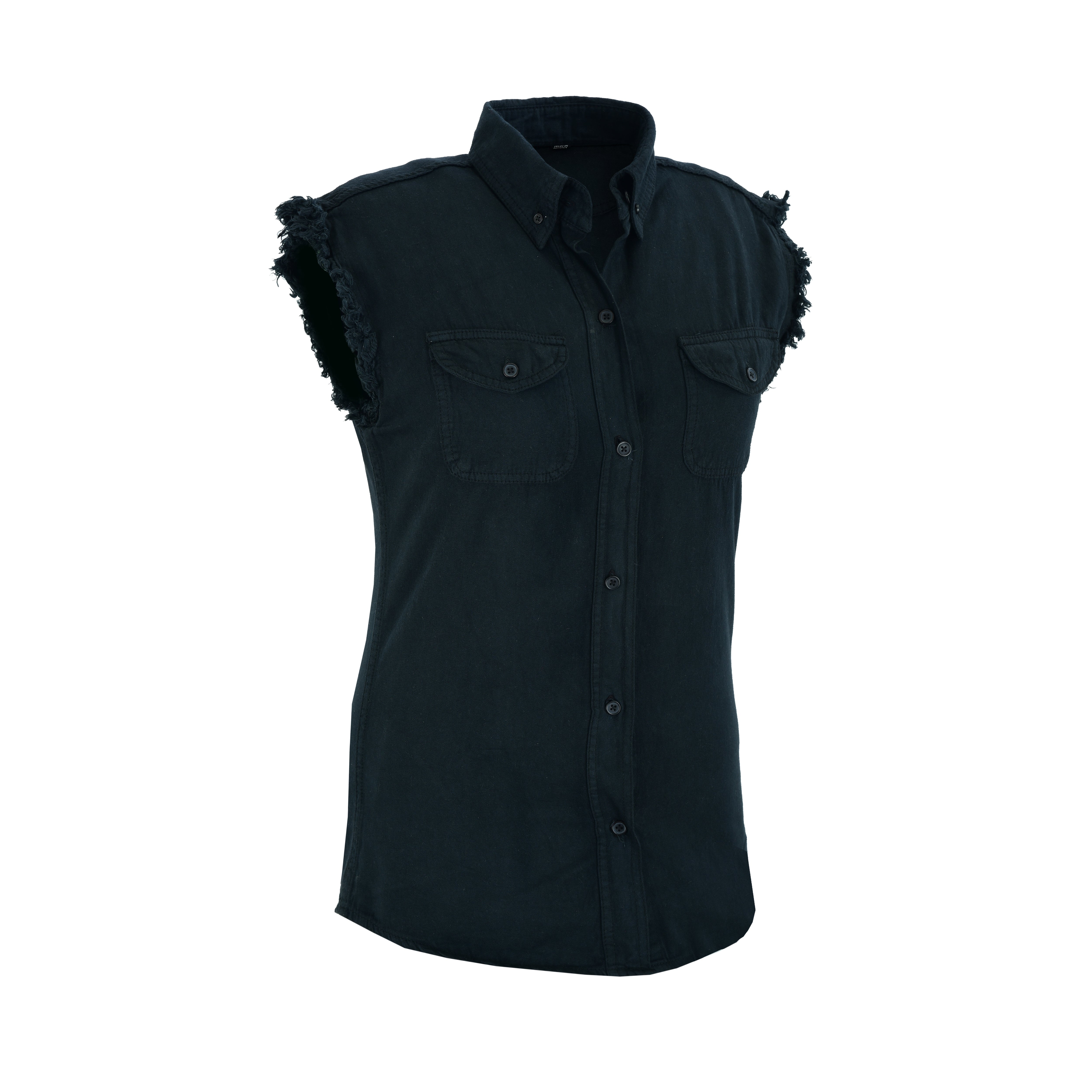Men’s Black Lightweight Sleeveless Denim Shirt – Casual Biker Style by Rexons