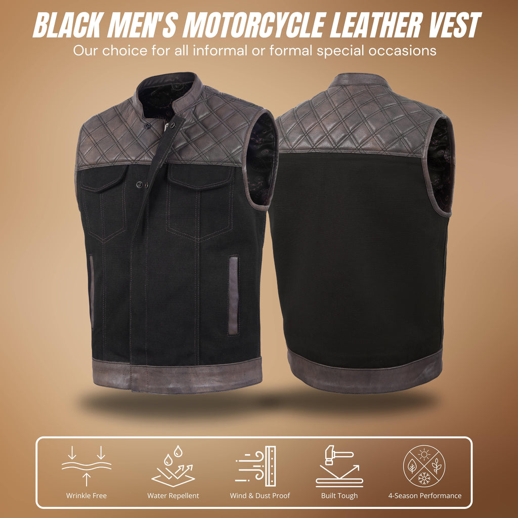 Men’s Brown Leather Diamond Stitch Motorcycle Vest – Rugged Biker Style by Rexons