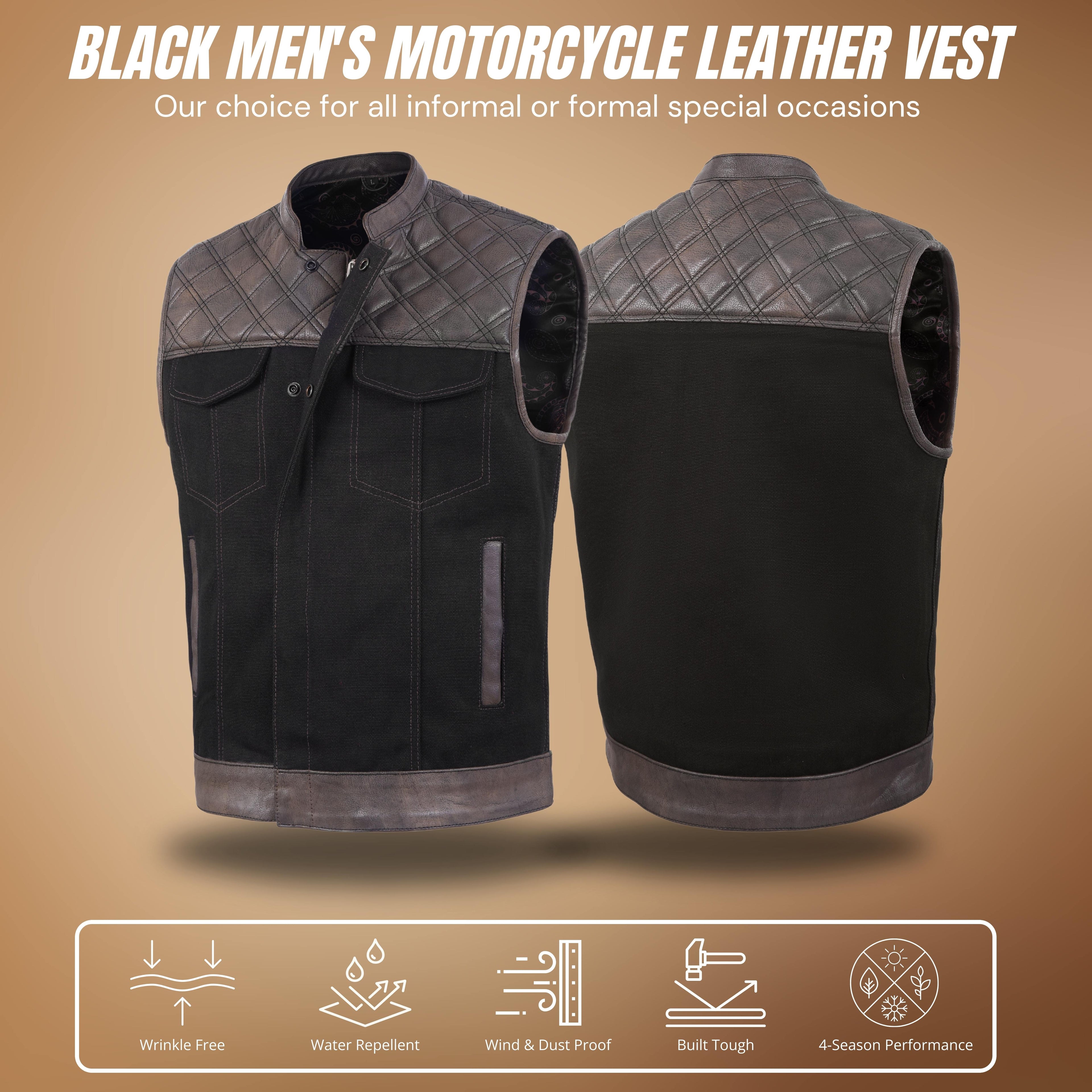 Men’s Brown Leather Diamond Stitch Motorcycle Vest – Rugged Biker Style by Rexons