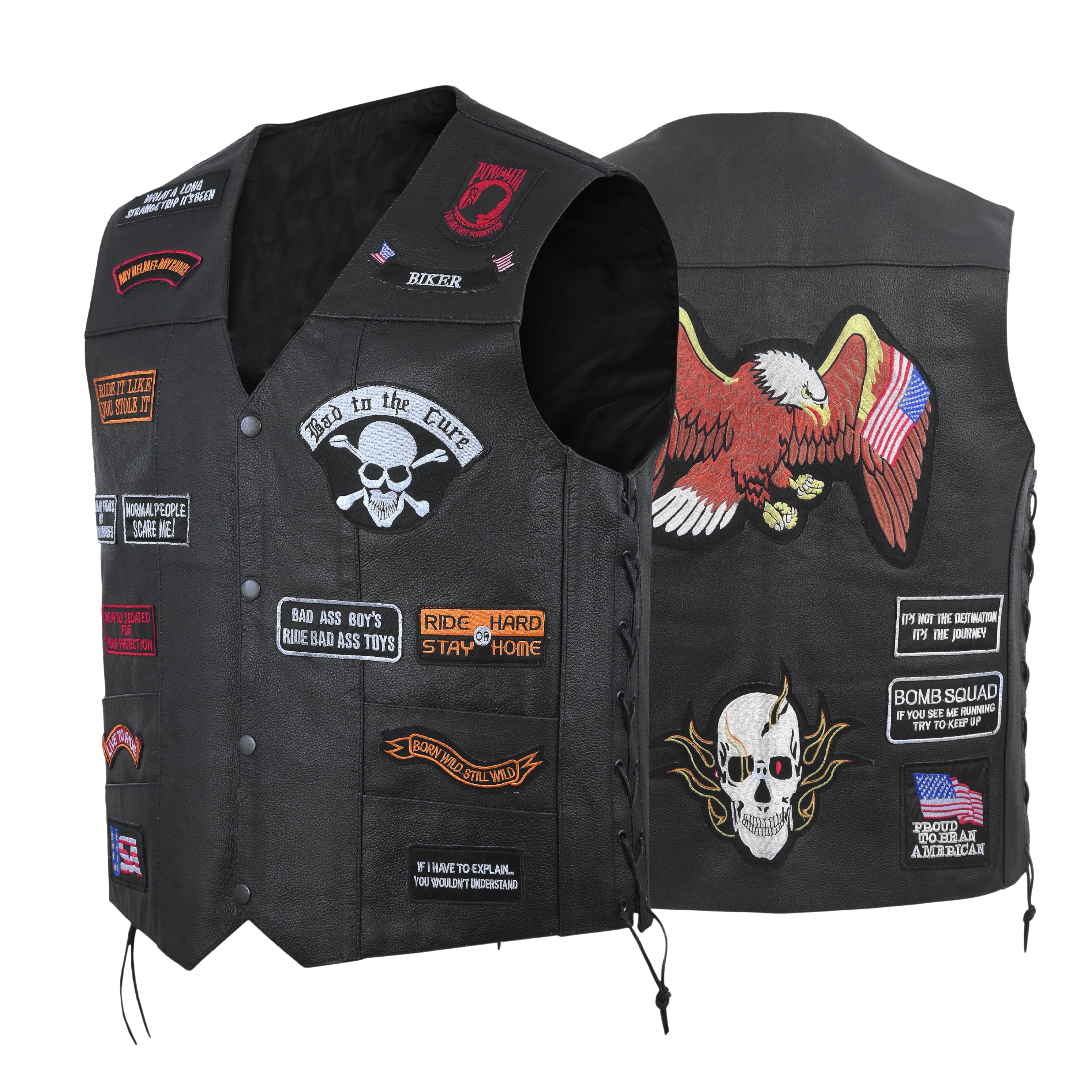 Plus Size Biker Vest – 23 Patch Design Motorcycle Club Jacket