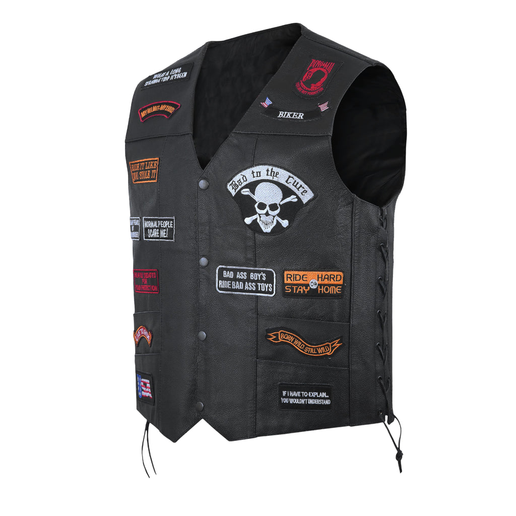 Plus Size Biker Vest – 23 Patch Design Motorcycle Club Jacket