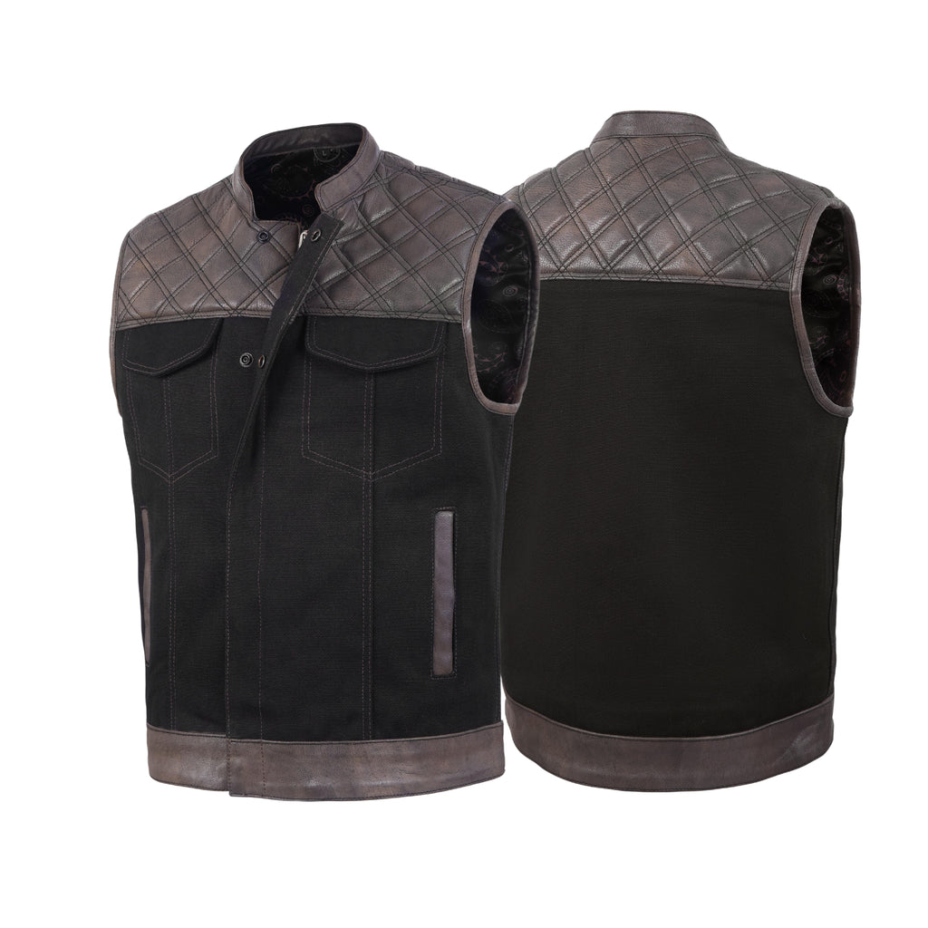 Men’s Brown Leather Diamond Stitch Motorcycle Vest – Rugged Biker Style by Rexons