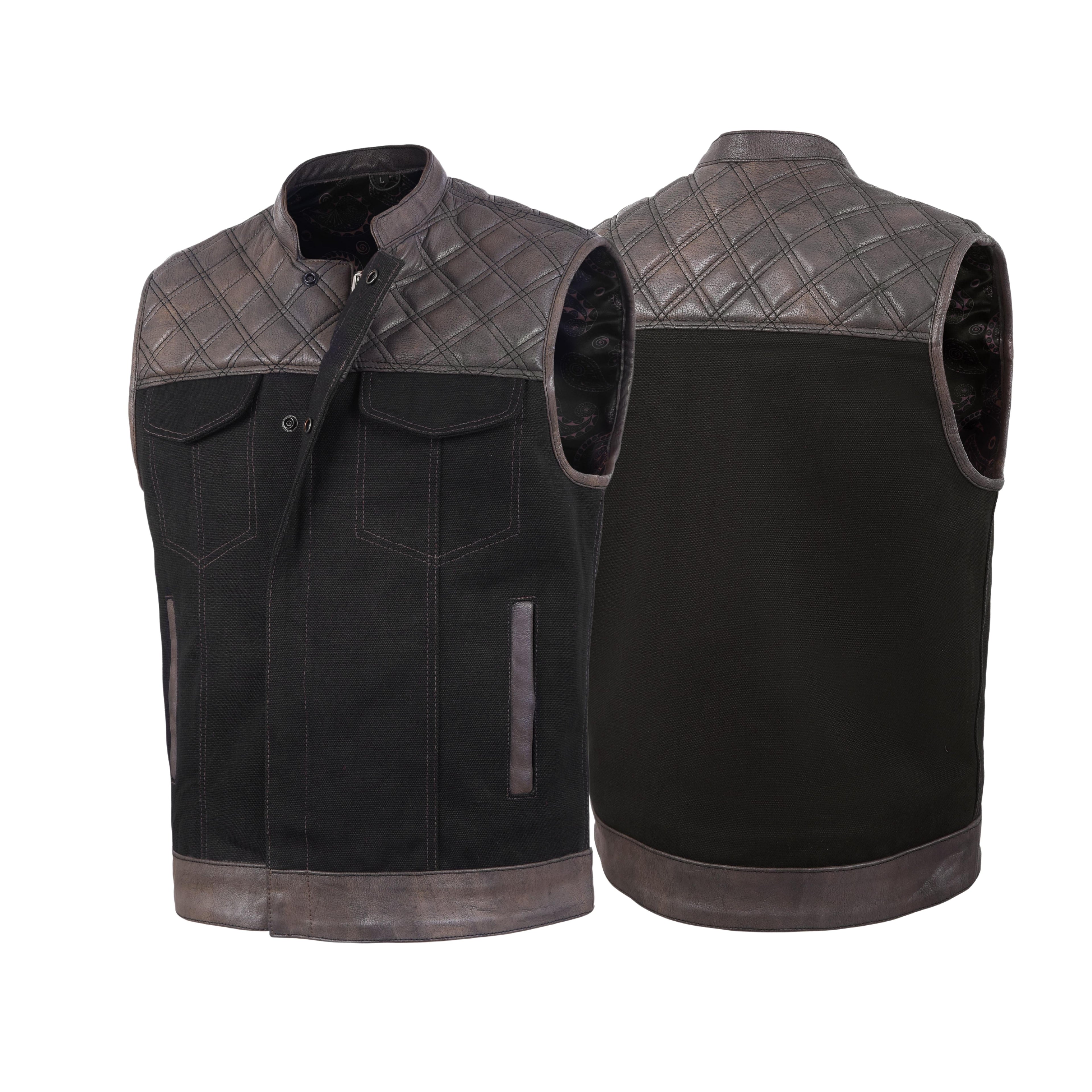 Men’s Brown Leather Diamond Stitch Motorcycle Vest – Rugged Biker Style by Rexons