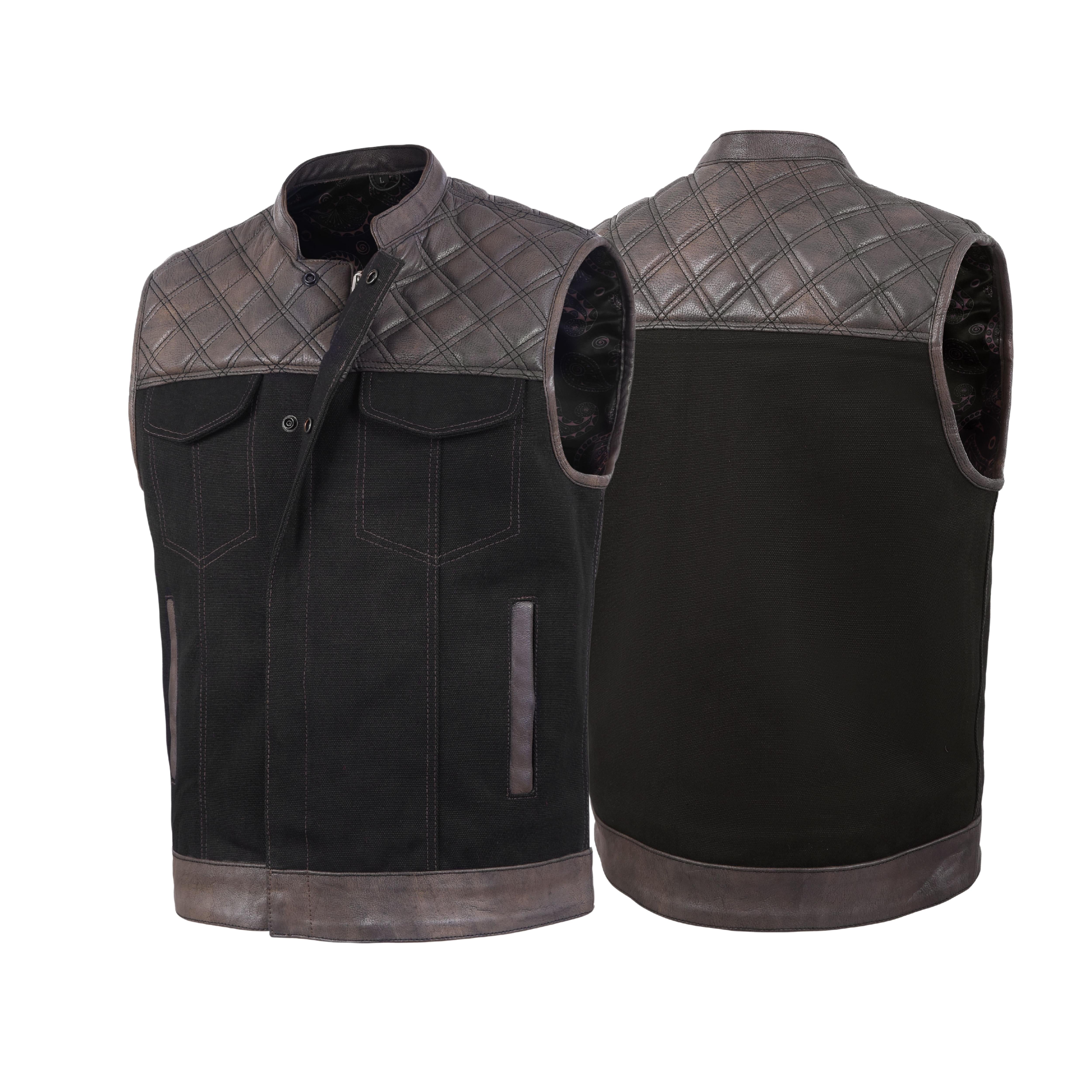 Men’s Brown Leather Diamond Stitch Motorcycle Vest – Rugged Biker Style by Rexons