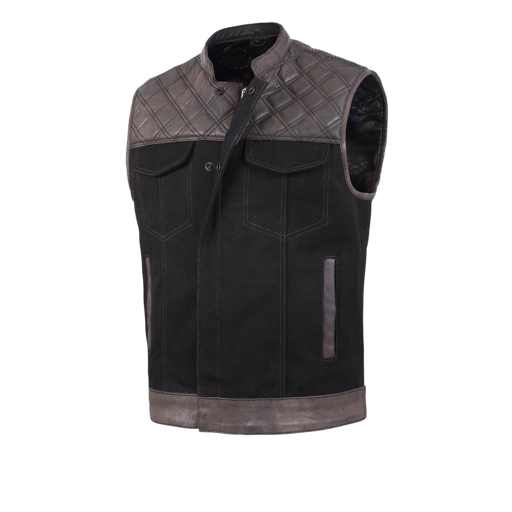 Men’s Brown Leather Diamond Stitch Motorcycle Vest – Rugged Biker Style by Rexons
