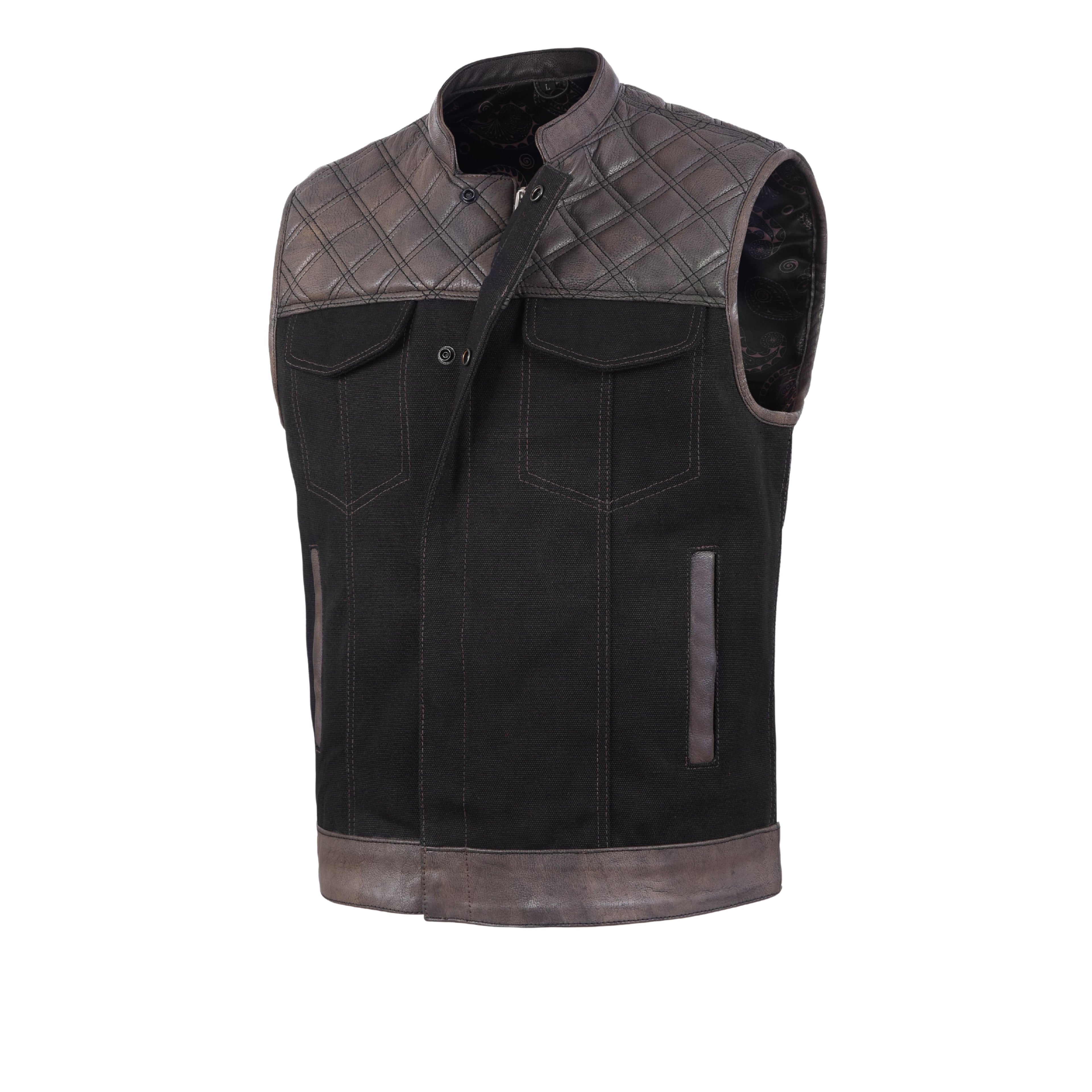Men’s Brown Leather Diamond Stitch Motorcycle Vest – Rugged Biker Style by Rexons