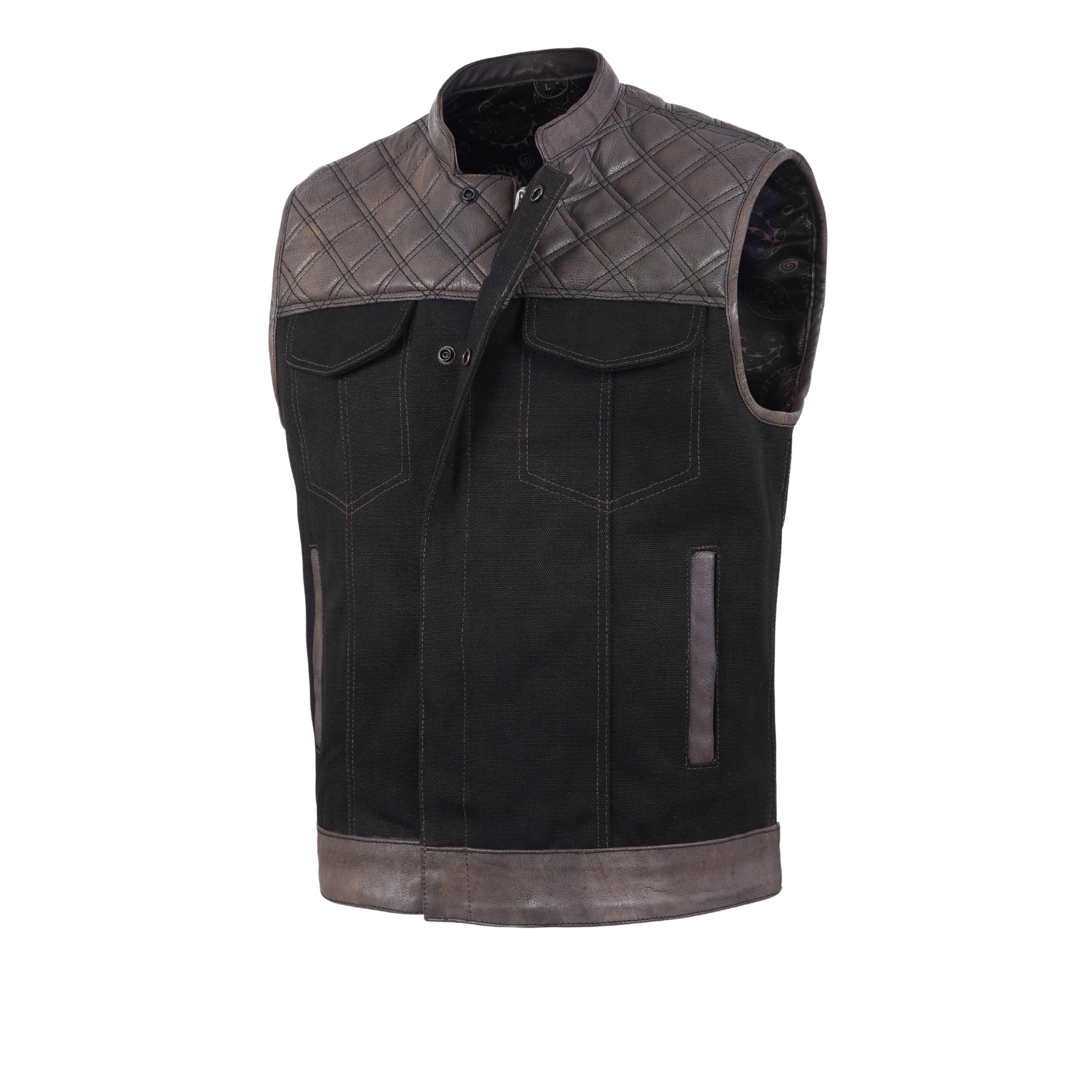 Men’s Brown Leather Diamond Stitch Motorcycle Vest – Rugged Biker Style by Rexons