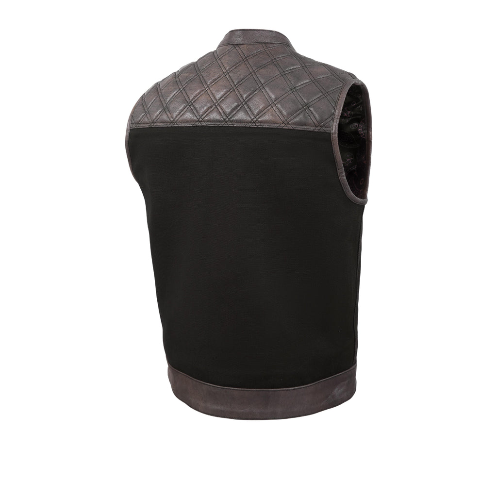 Men’s Brown Leather Diamond Stitch Motorcycle Vest – Rugged Biker Style by Rexons