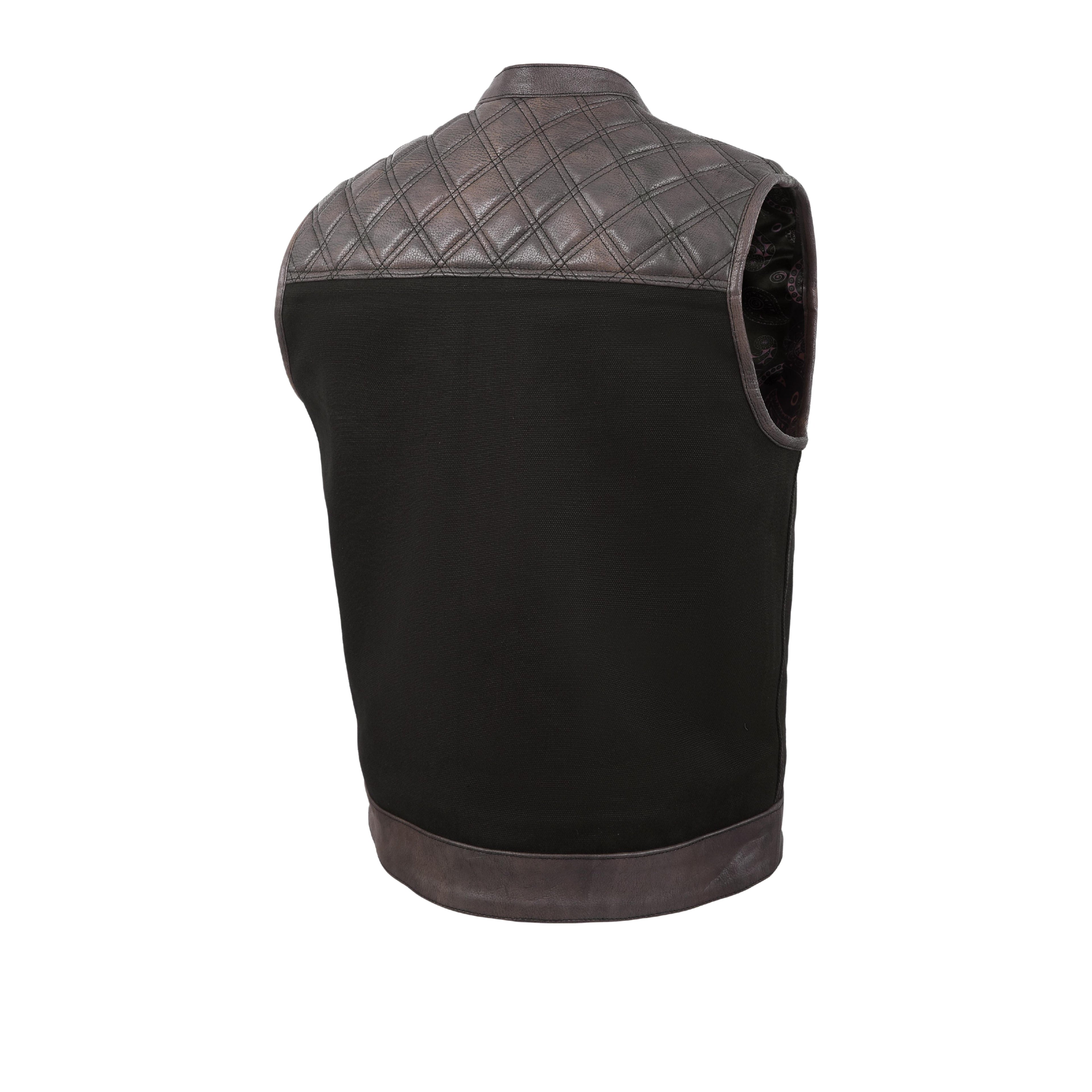 Men’s Brown Leather Diamond Stitch Motorcycle Vest – Rugged Biker Style by Rexons