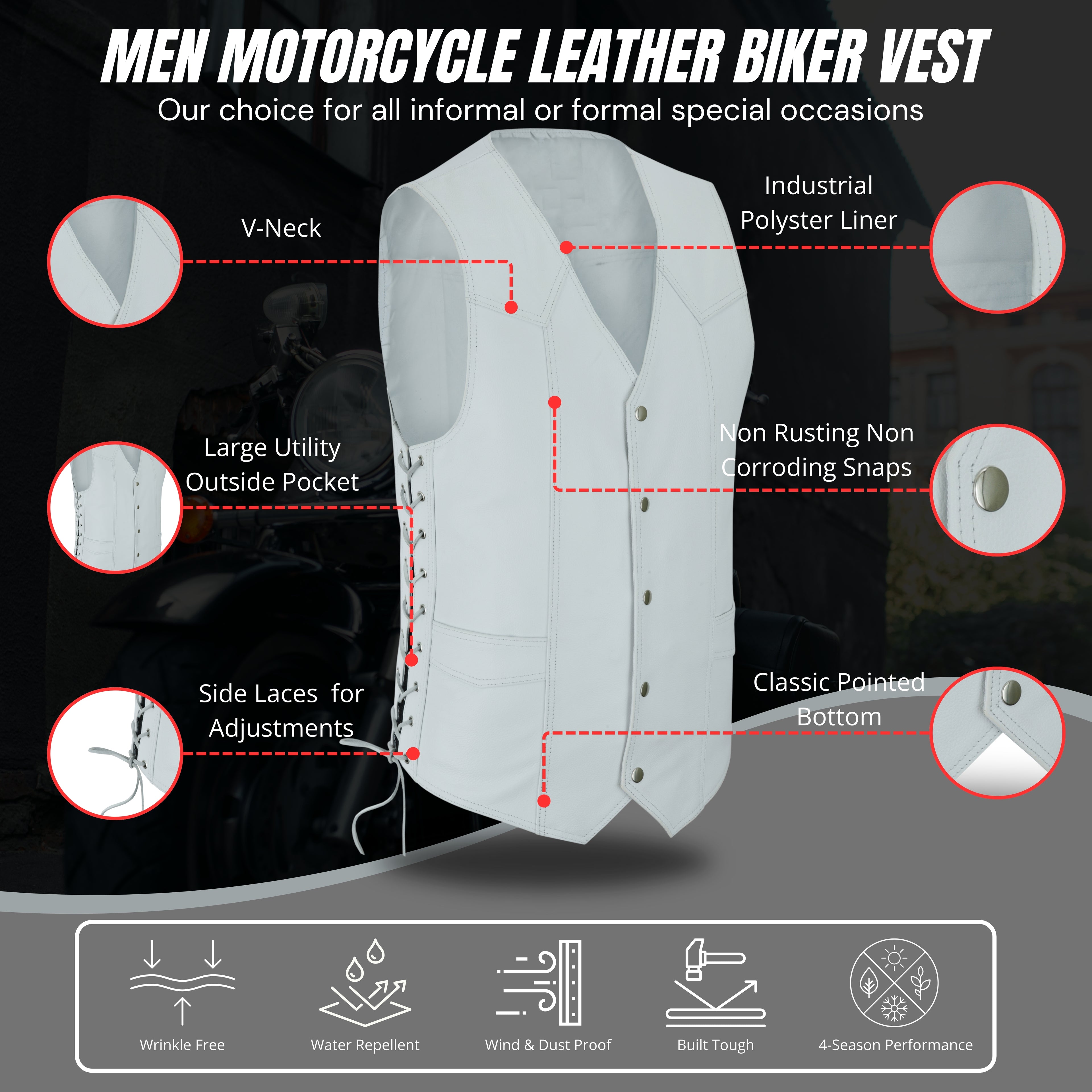 Women’s White Bulletproof-Style Leather Vest – Perfect for Biker Clubs