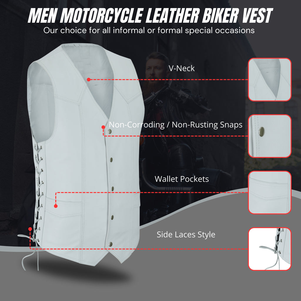 Women’s White Bulletproof-Style Leather Vest – Perfect for Biker Clubs